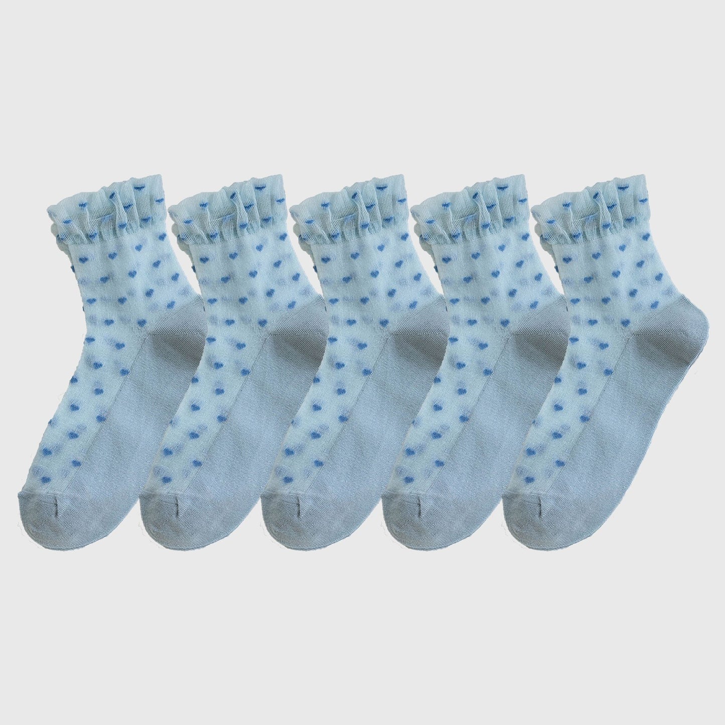 Anna-Kaci Women's 5pk Sheer Ankle Socks with Polka Dot Design