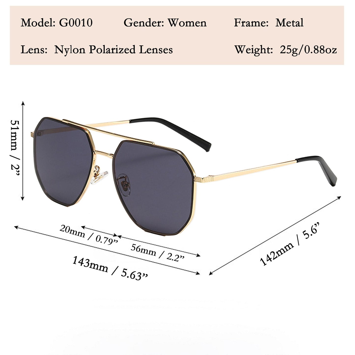 Anna-Kaci Women's Rimmed Hexagonal Polarized Aviator Sunglasses UV400 Protection