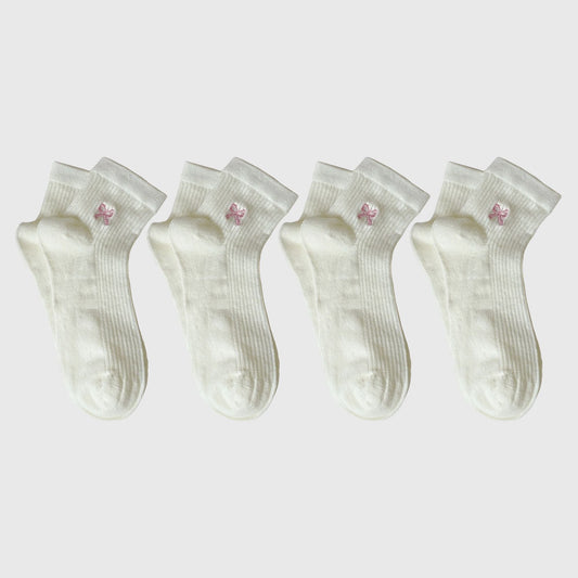 Anna-Kaci Women's Summer Ribbed Ankle Socks with Bow Embroidery