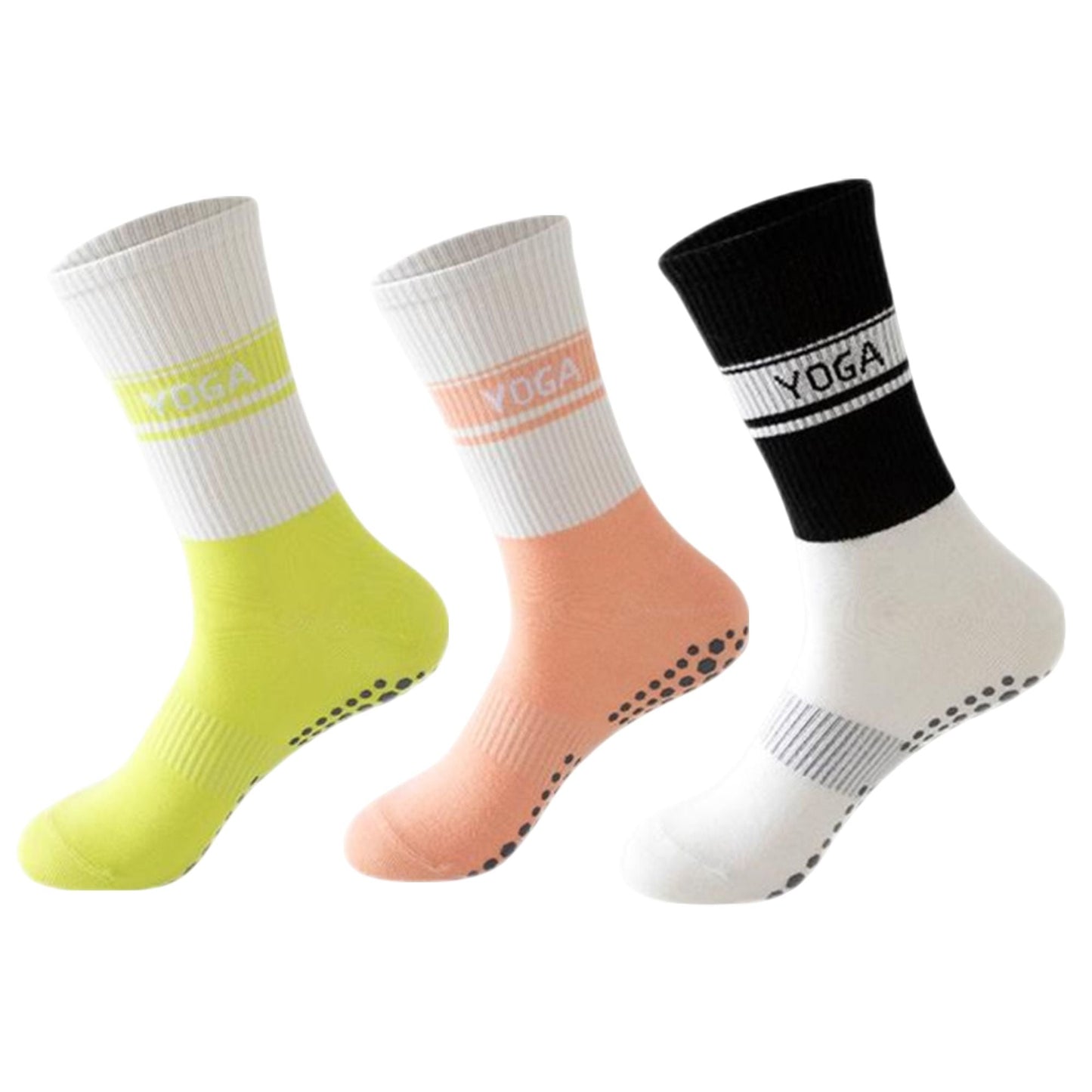 Anna-Kaci 3 Pairs Women's Non-Slip Yoga Crew Socks Soft Cotton Grip Sole Ribbed Cuff for Fitness