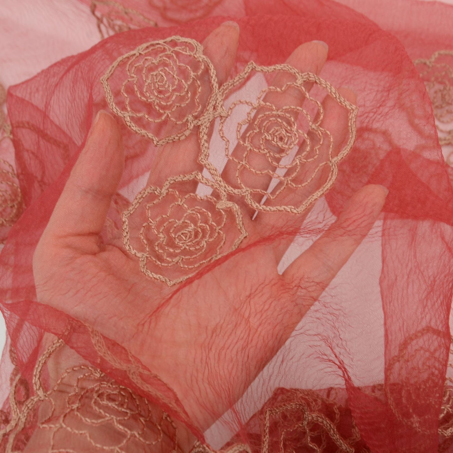 Anna-Kaci Women's Sheer Lace Neck Scarf with Embroidered Rose Floral Edging and Scalloped Trim Detail