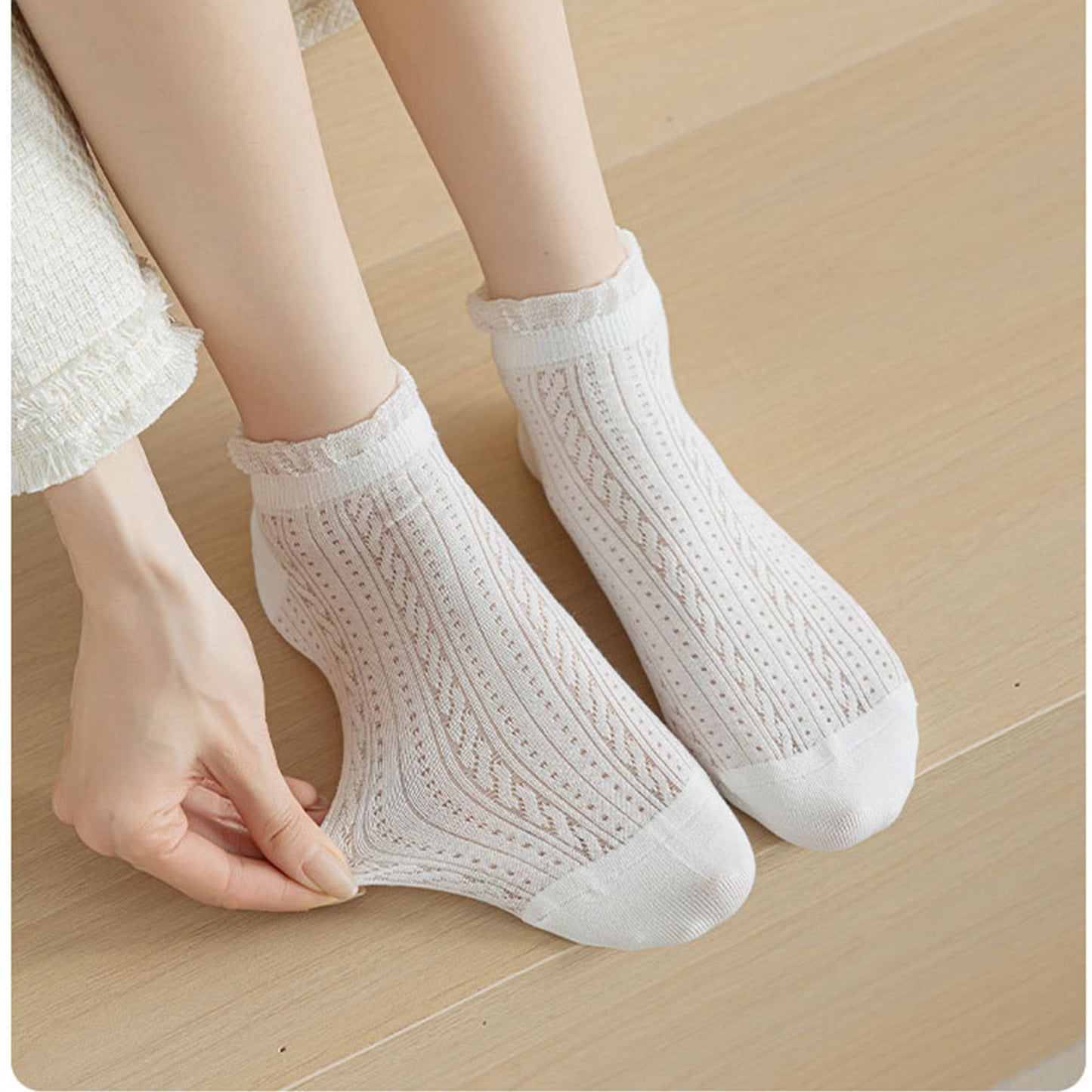 Anna-Kaci 5 Pairs Women's Ruffle Cuff Lace Knit Ankle Socks Breathable Soft Stretch Fabric with Multiple Color Options