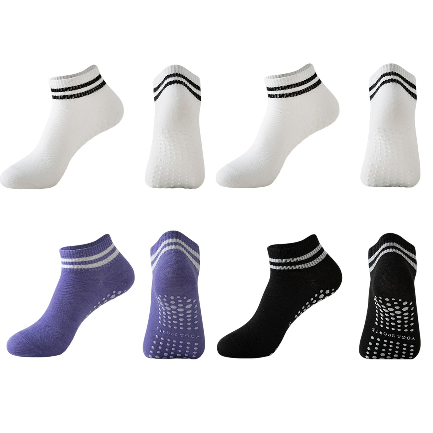 Anna-Kaci 4 Pairs Women's Ankle Grip Yoga Socks Soft Cotton Non-Slip Bottom Striped Cuff