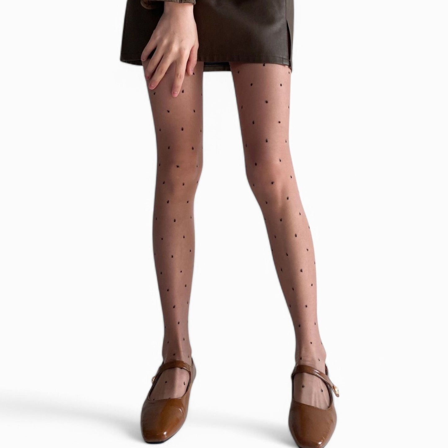 Anna-Kaci Women's Sheer Black Tights with Allover Polka Dot Pattern and Reinforced Toe Detail