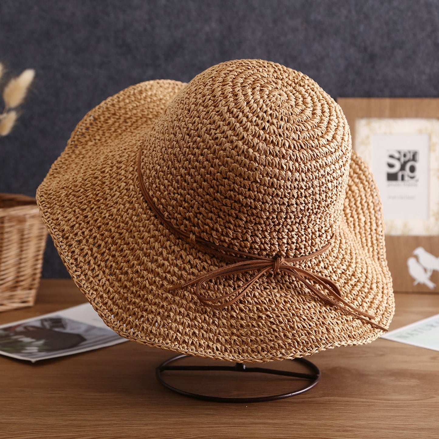 Anna-Kaci Wide - Brim Straw Sun Hat with Leather Tie