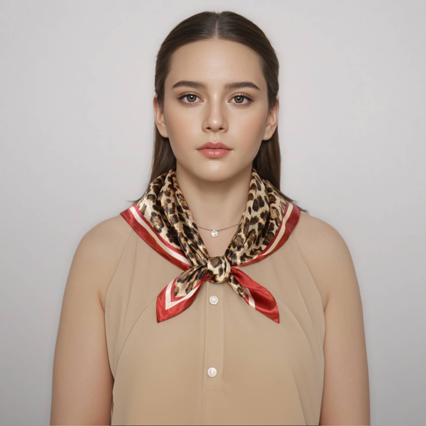 Anna-Kaci Women's Leopard Print Square Scarf with Contrast Border Satin Feel Lightweight Neck Accessory