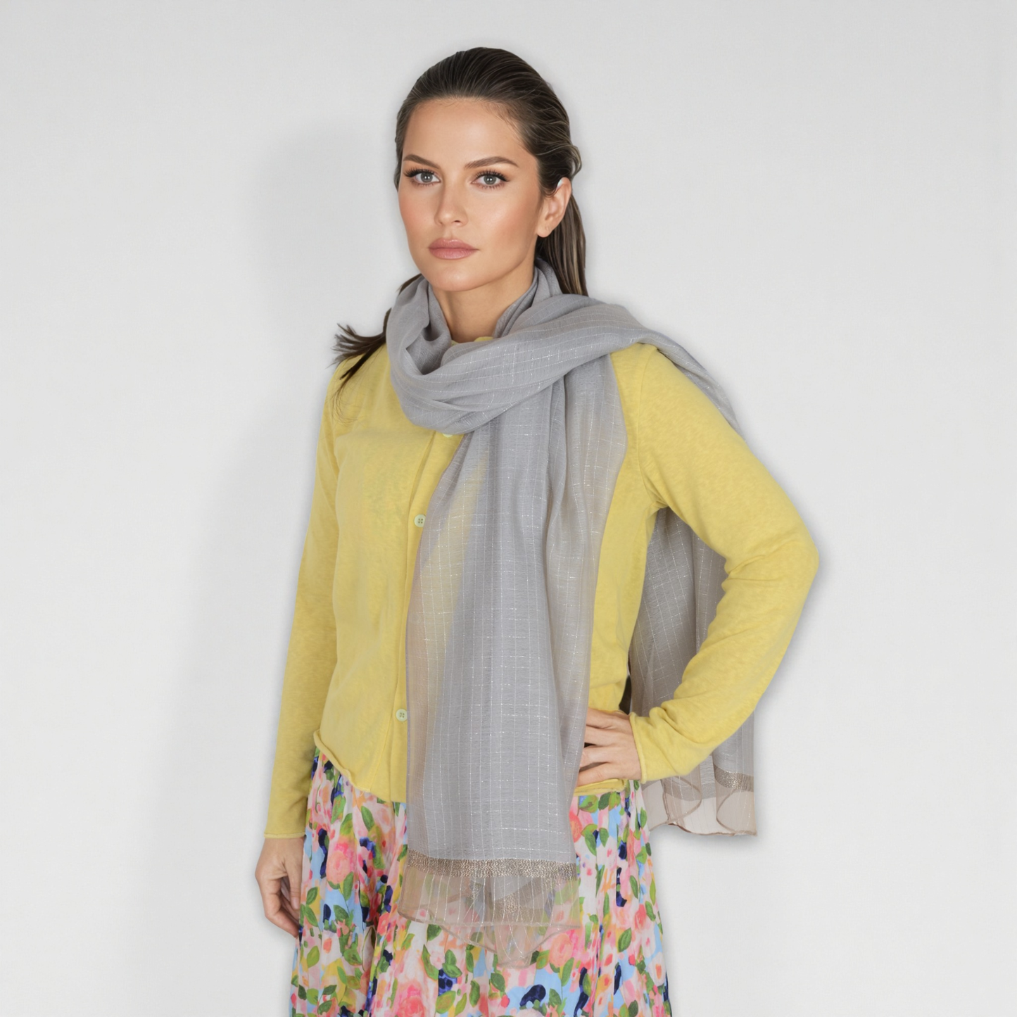 Anna-Kaci Women's Lightweight Sheer Scarf with Subtle Metallic Thread Detail Elegant Long Wrap Accessory