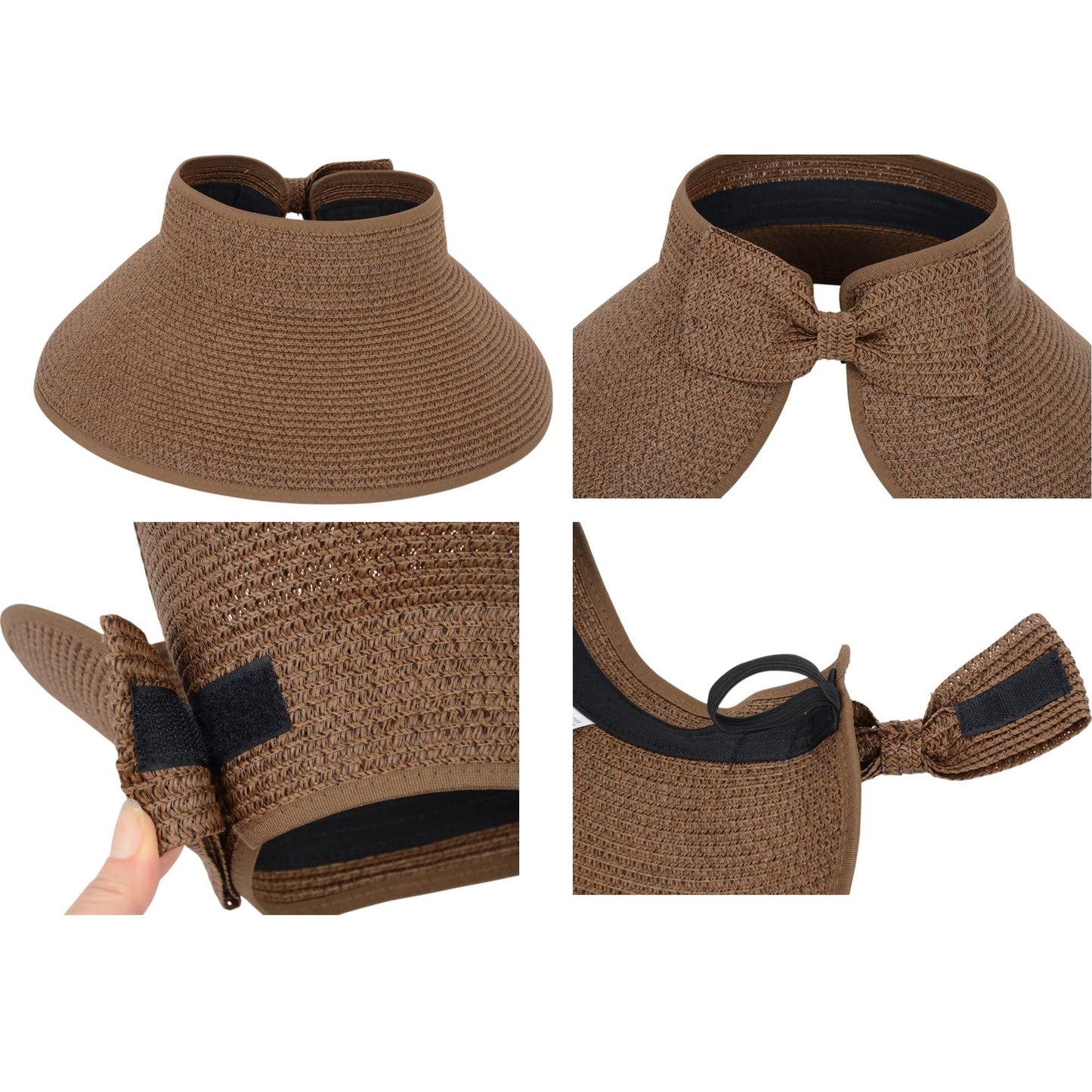 Anna-Kaci Women's Wide Brim Visor Hat with Bow Detail Adjustable Velcro Closure for Beach or Outdoor Protection