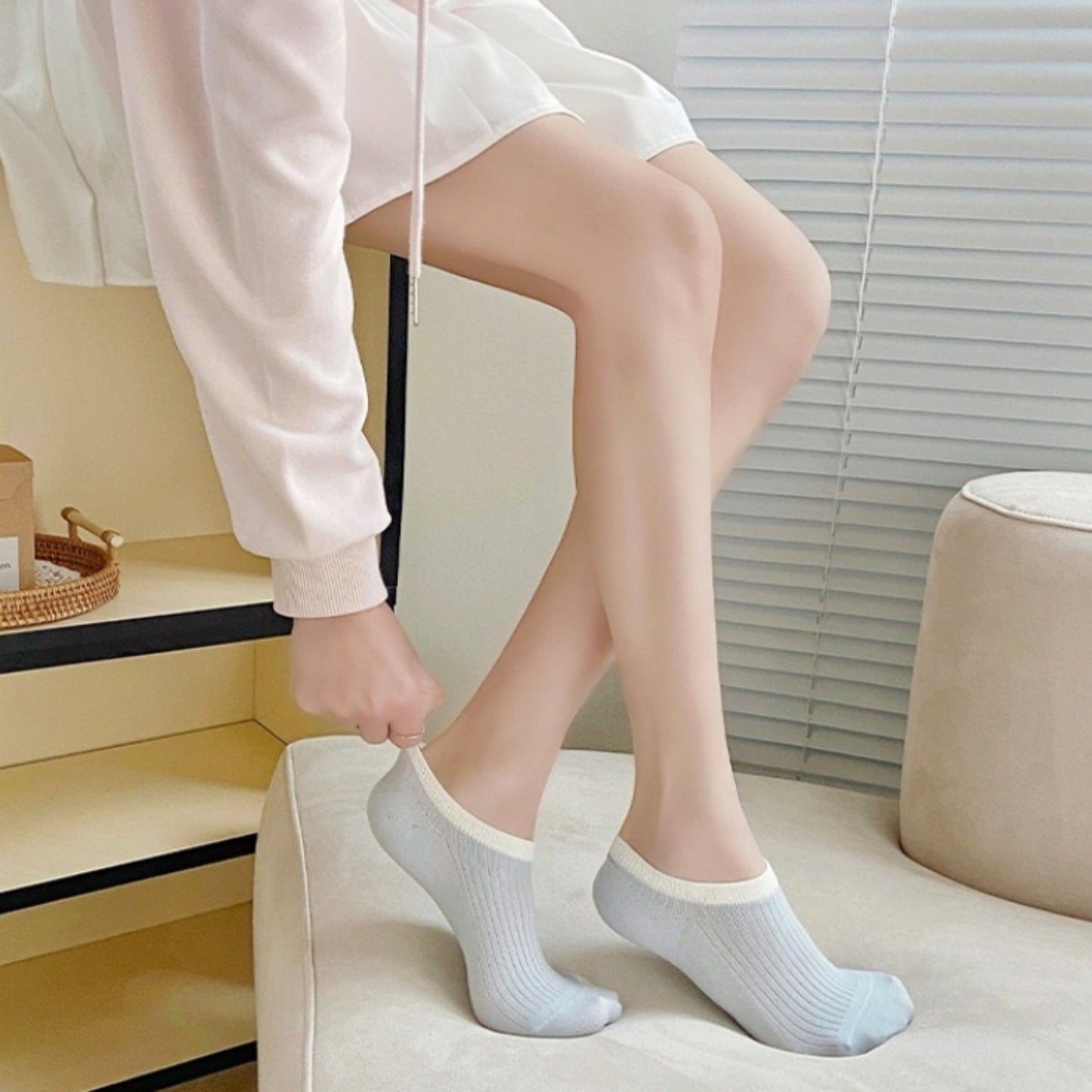 Anna-Kaci Women's Ribbed No Show Socks with Contrast Circular Heel Opening Low Cut Soft Stretch 3-Pack