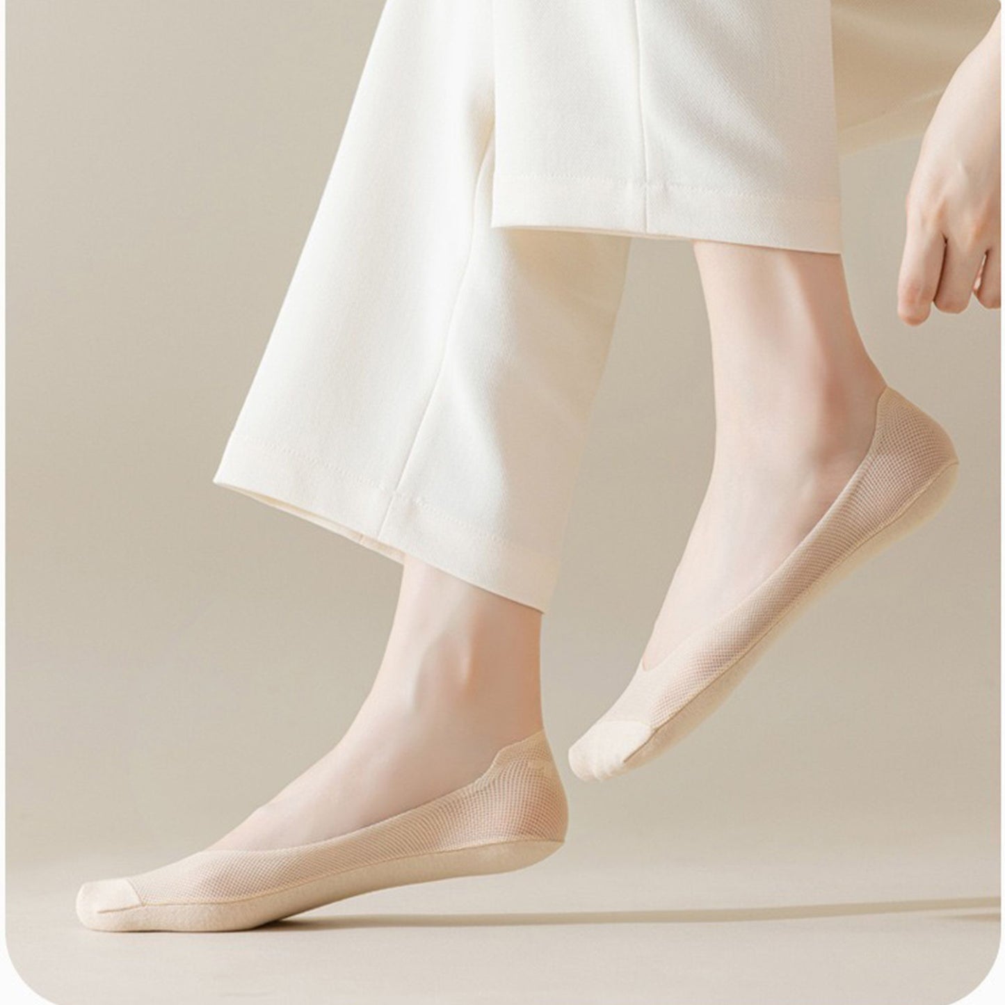 Anna-Kaci 5 Pairs Women No Show Mesh Panel Socks Low Cut Stretch Cotton Liner Non-Slip Design for Ballet Flats and Loafers