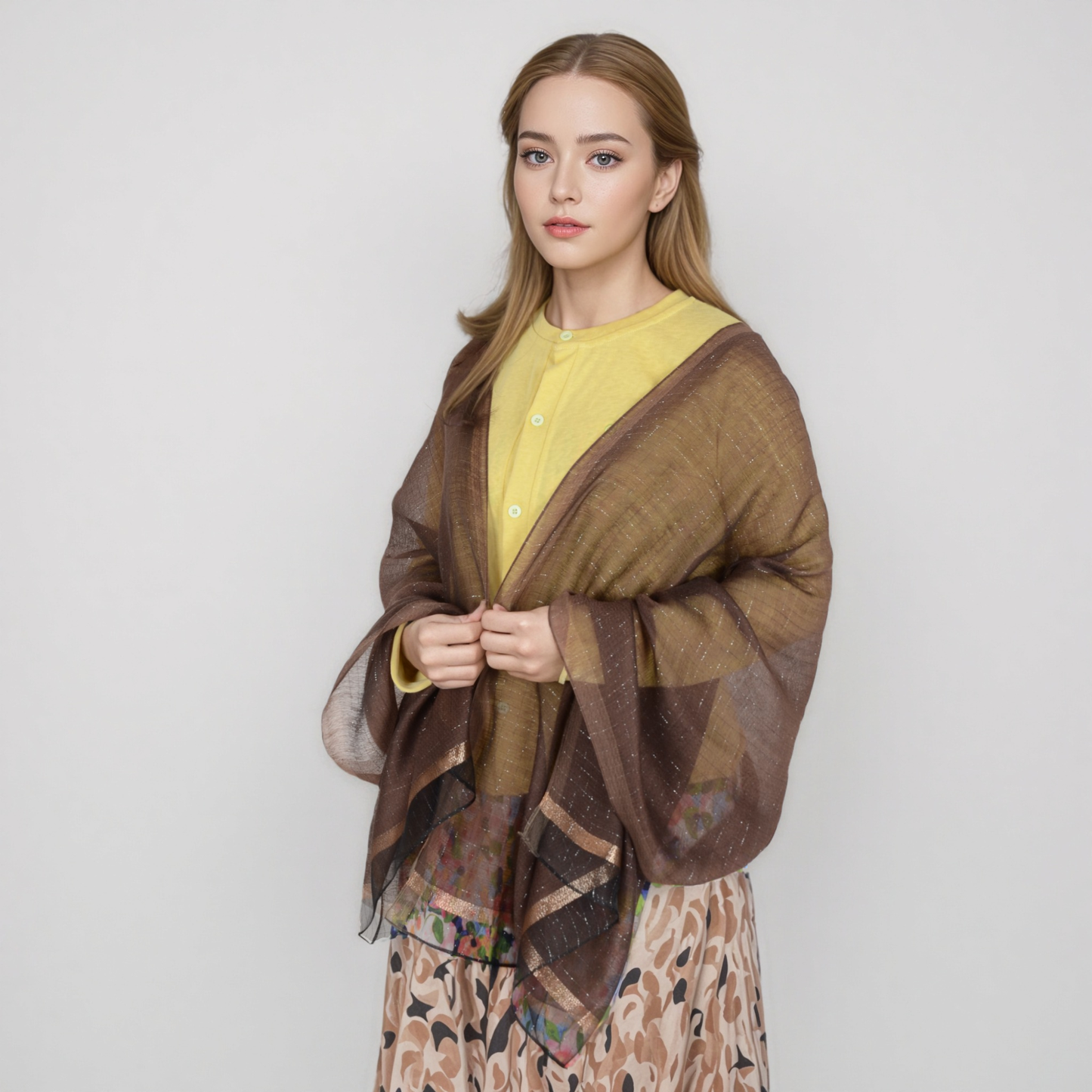 Anna-Kaci Women's Lightweight Sheer Scarf with Subtle Metallic Thread Detail Elegant Long Wrap Accessory