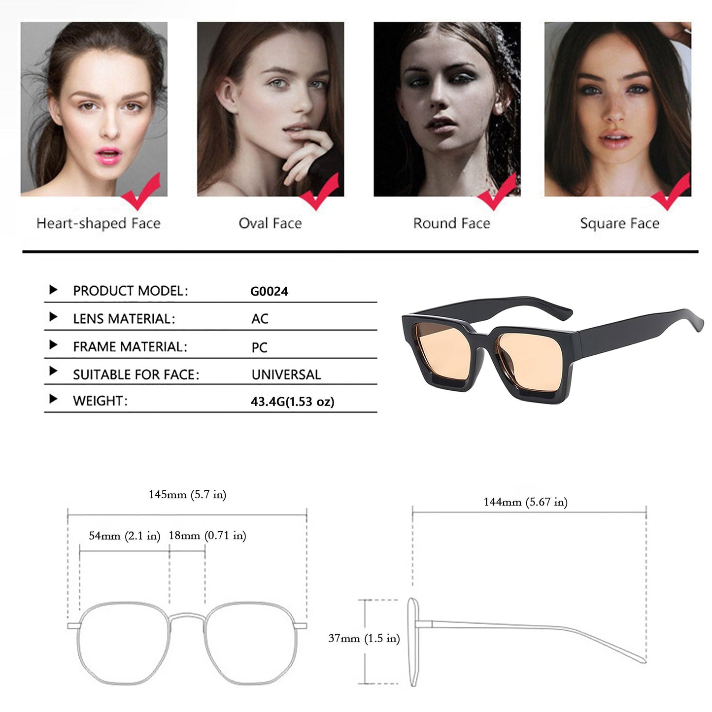 Anna-Kaci Stylish Square Women's Polarized Sunglasses UV400 Protection