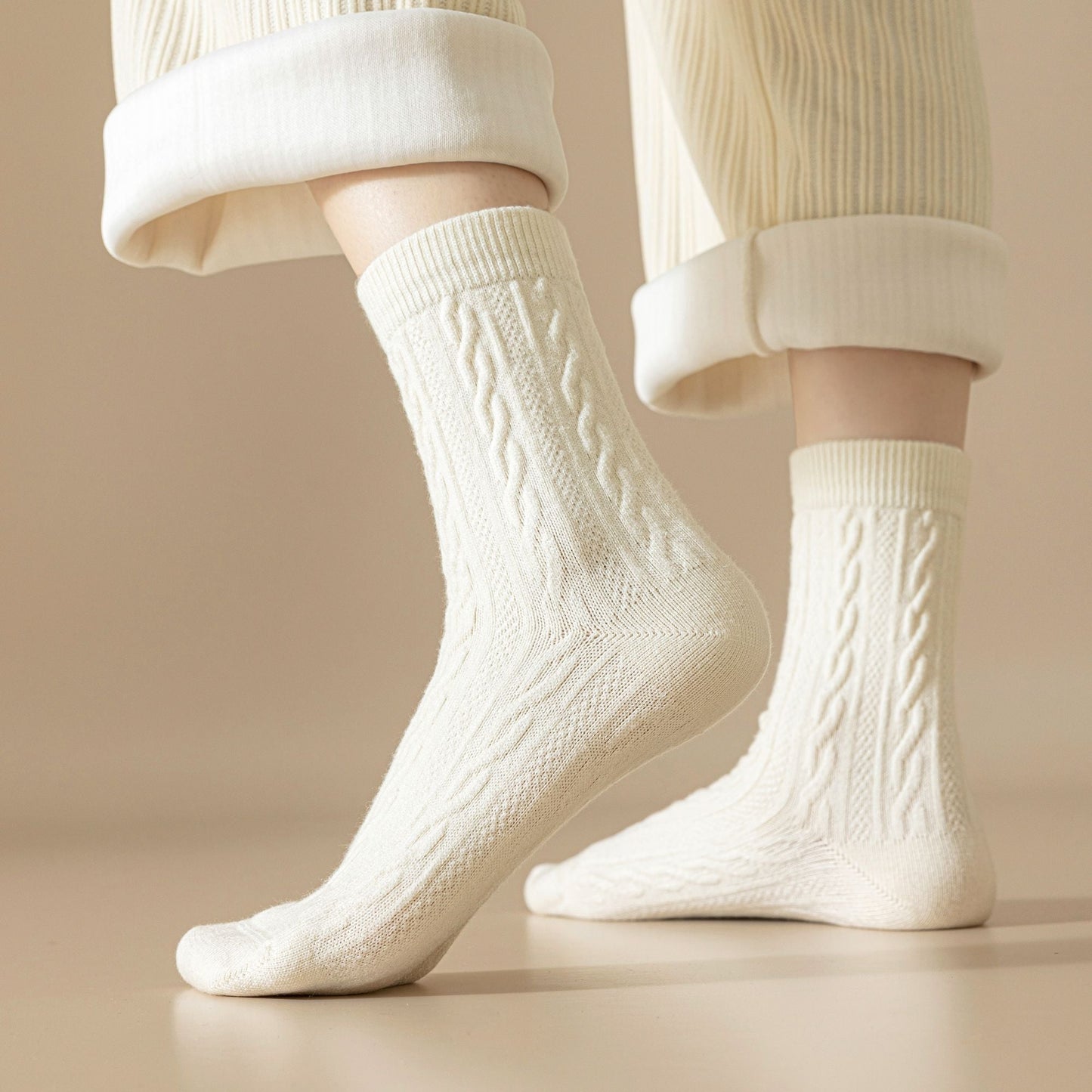 Anna-Kaci Women's Classic Crew Socks Cable-Knit Cotton for Casual Stability and Comfort 2 Pairs