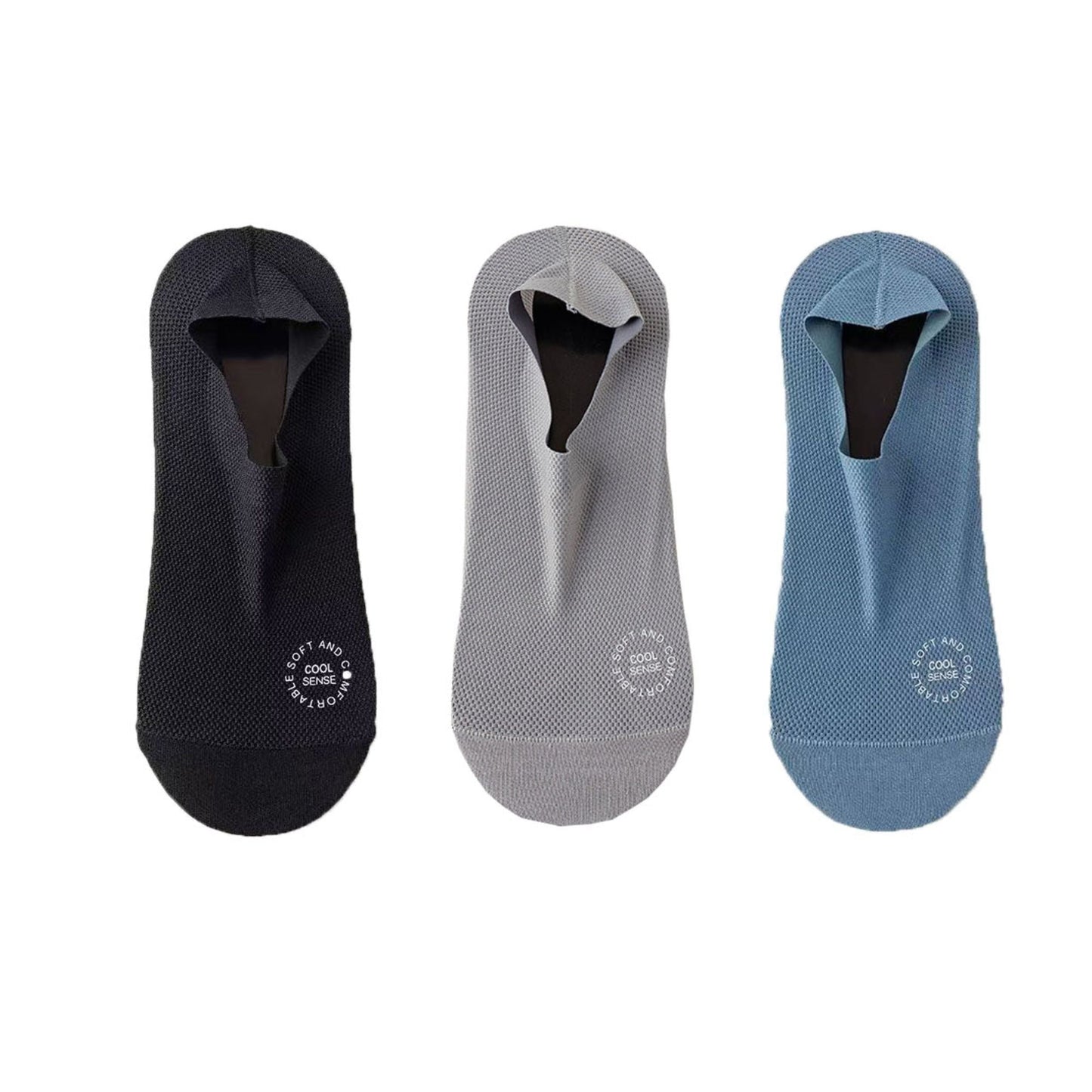 Anna-Kaci Men's No-Show Mesh Socks with Non-Slip Silicone Heel Grip and Breathable Low-Cut Design 3-Pack