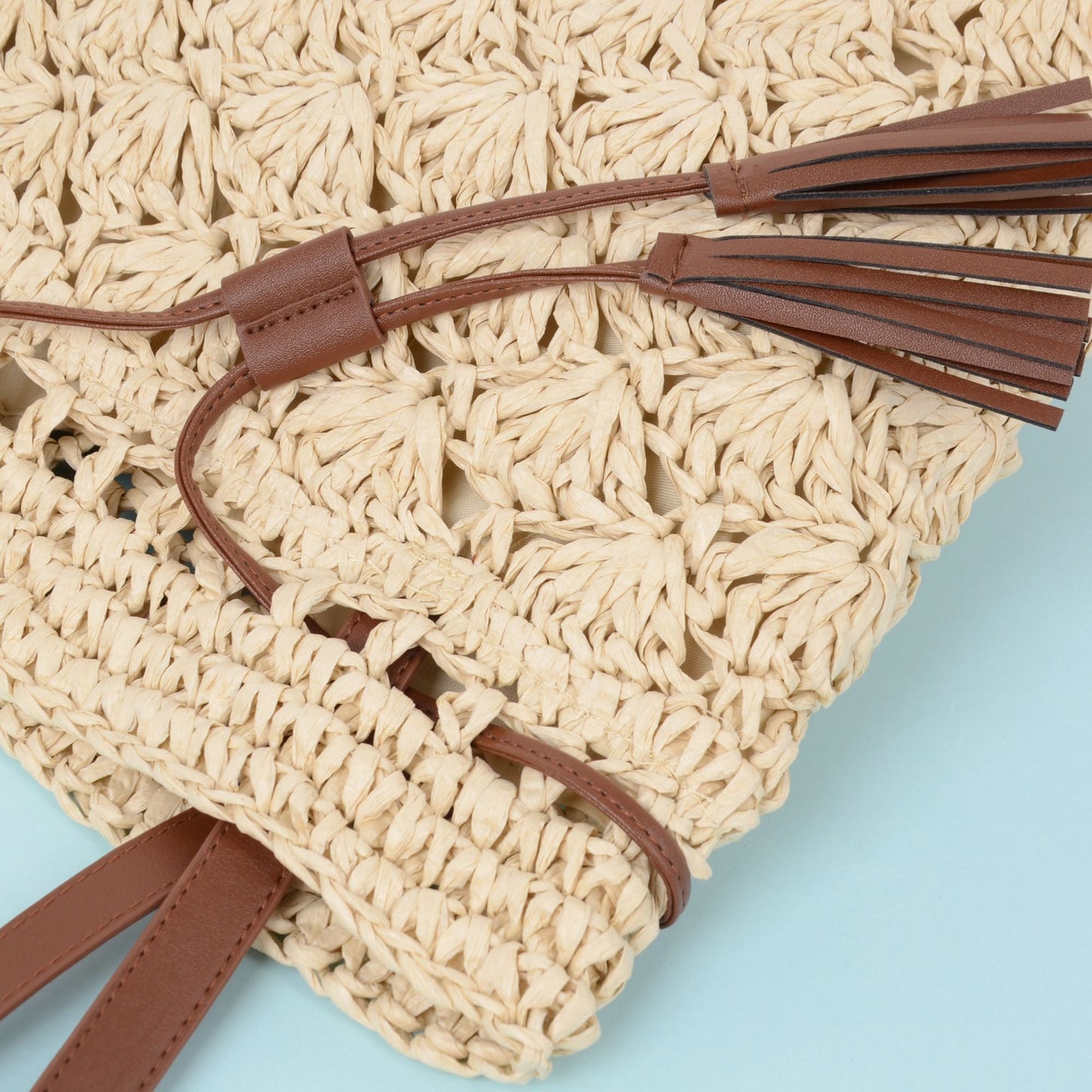 Anna-Kaci Women's Rustic Straw Shoulder Bag with Leather Accents