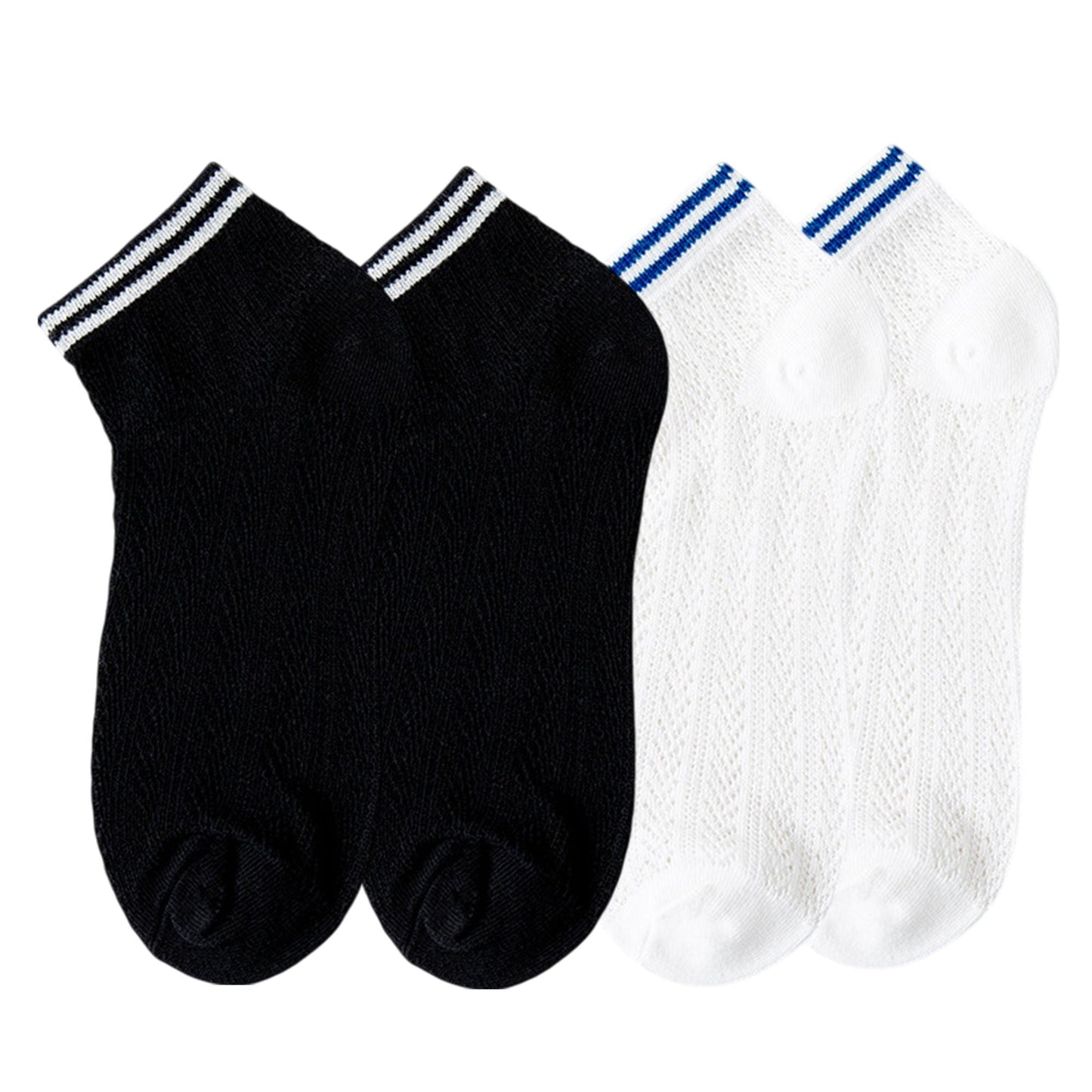 Anna-Kaci Women's 4-Pair Pack Lightweight Mesh Ankle Socks with Striped Cuffs Breathable Knit Texture