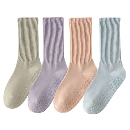 Anna-Kaci 4-Pack Women's Anti-Slip Yoga Socks with Grips Comfortable Ribbed Design for Exercise and Indoor Use