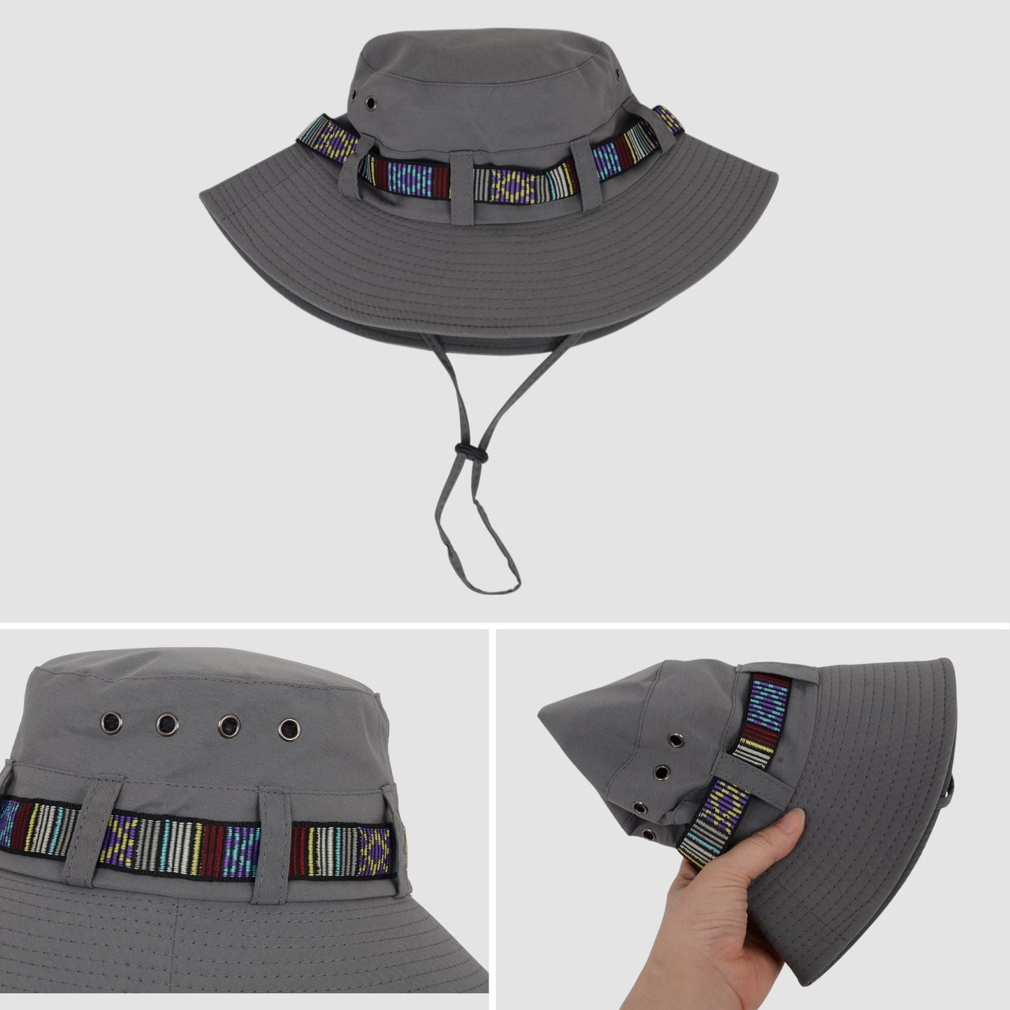 Anna-Kaci Wide Brim Bucket Hat with Colorful Ribbon Trim Breathable Mesh Lining and Adjustable Chin Strap for Outdoor Use