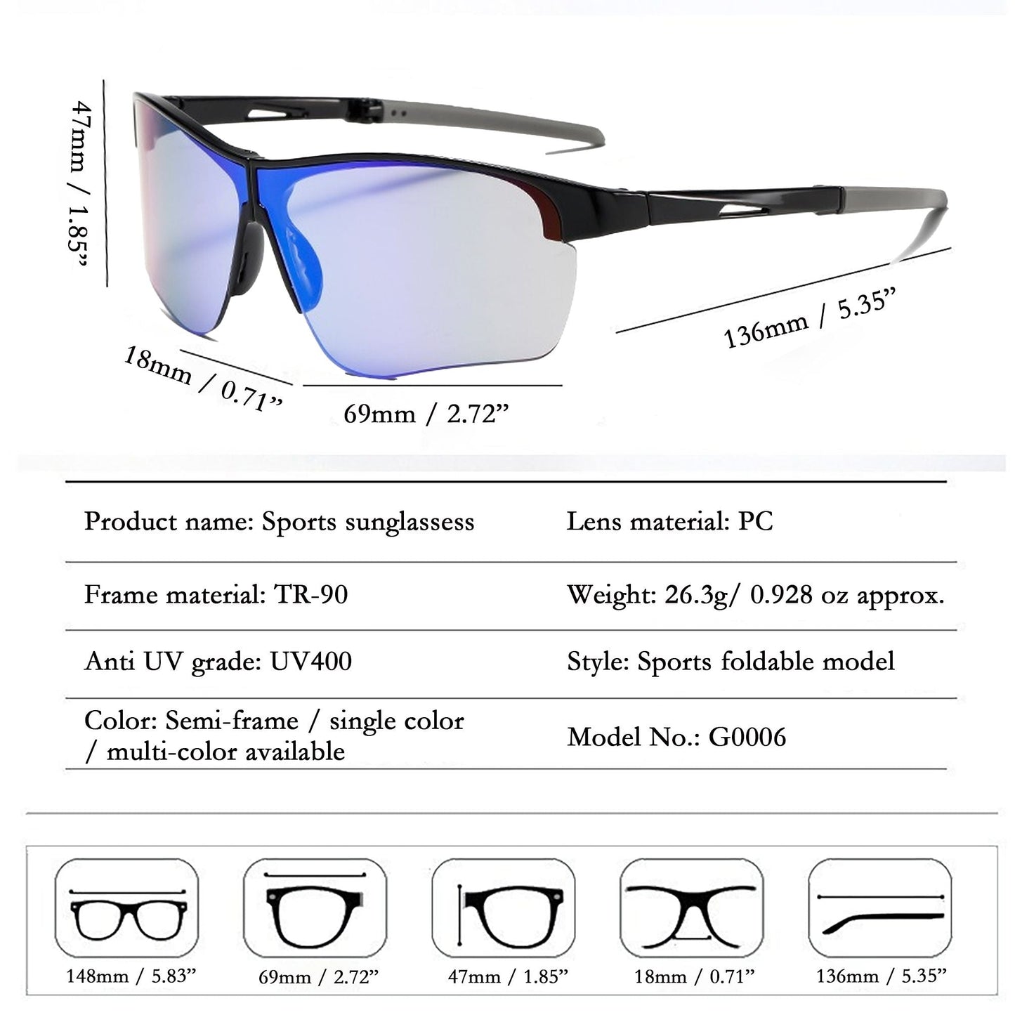 Anna-Kaci Active Women's Foldable Color-Changing UV-Protect Outdoor Sports Running Sunglasses