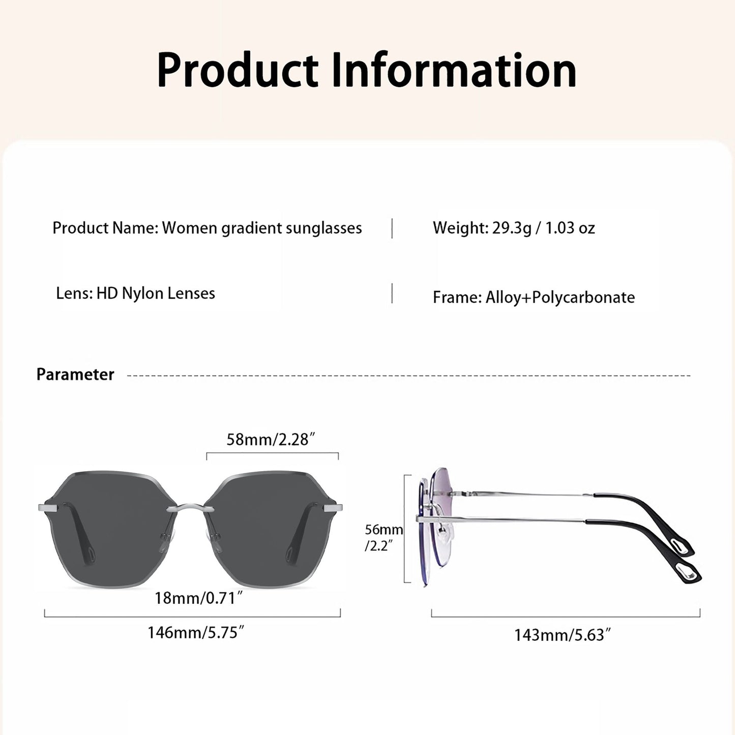 Anna-Kaci Women's Stylish Hexagonal Rimless Gradient Sunglasses for Fashion Looks