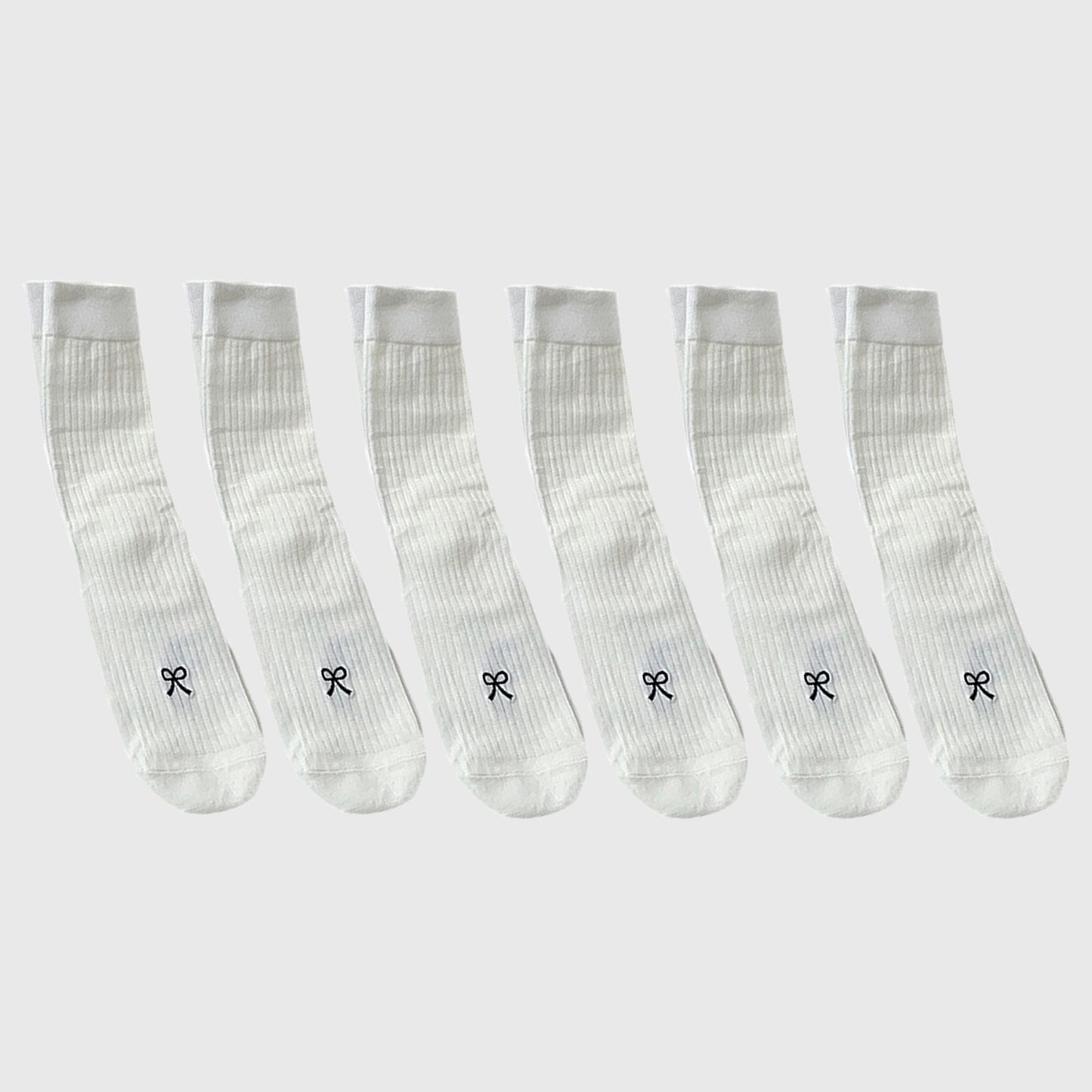 Anna-Kaci Women's Ribbed Ankle Socks with Bow Embroidery 6Pk