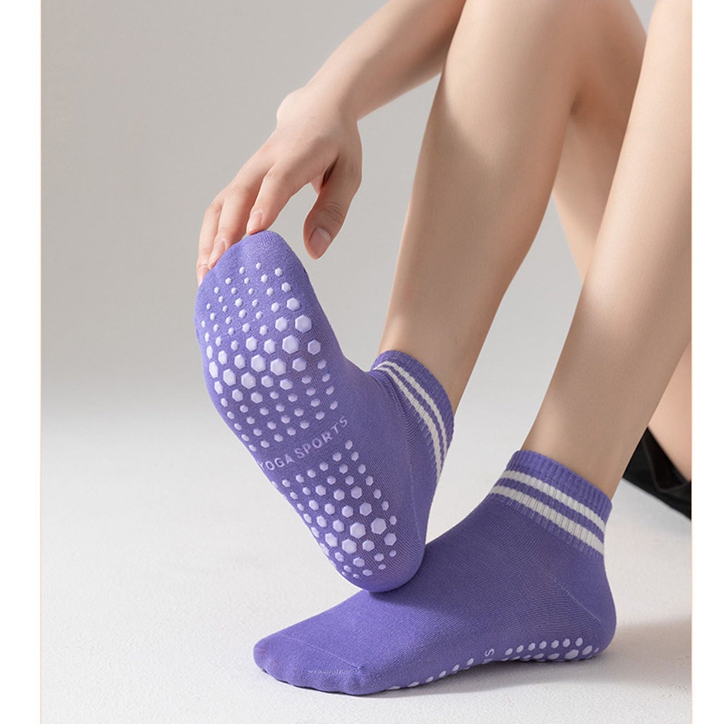 Anna-Kaci 4 Pairs Women's Ankle Grip Yoga Socks Soft Cotton Non-Slip Bottom Striped Cuff