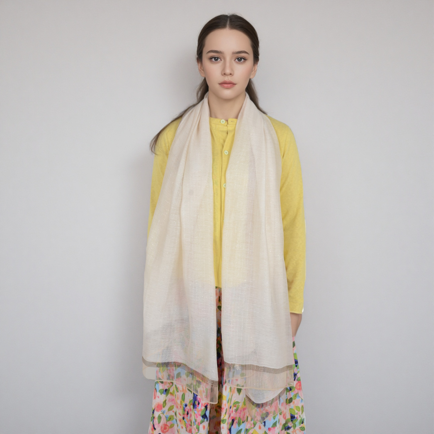 Anna-Kaci Women's Lightweight Sheer Scarf with Subtle Metallic Thread Detail Elegant Long Wrap Accessory