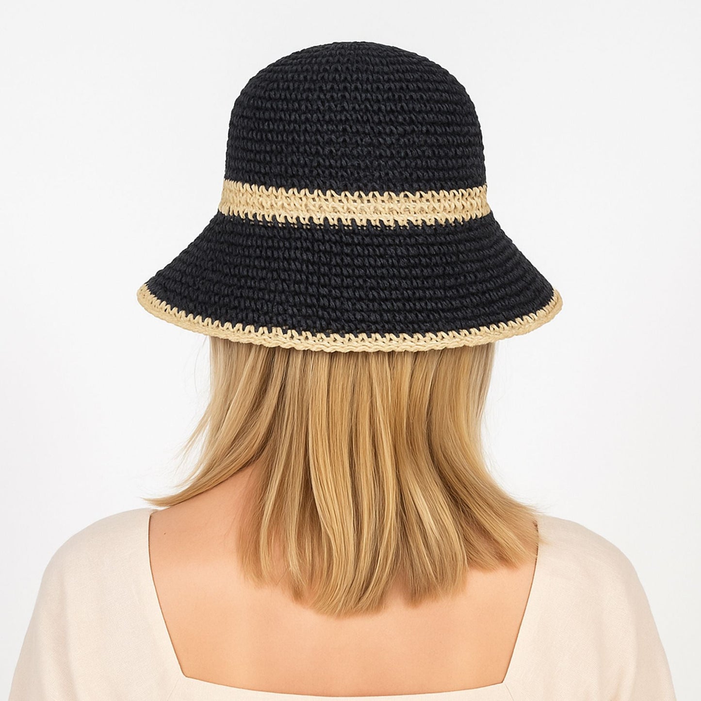 Anna-Kaci Packable Crochet Straw Bucket Hat with Two-Tone Design Lightweight Summer Sun Hat for Beach Travel Hiking Outdoor Use