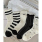 Anna-Kaci 4 Pairs Women's Crew Socks with Black and White Patterns Soft Cotton Texture Heart and Stripe for Flats and Dress Shoes