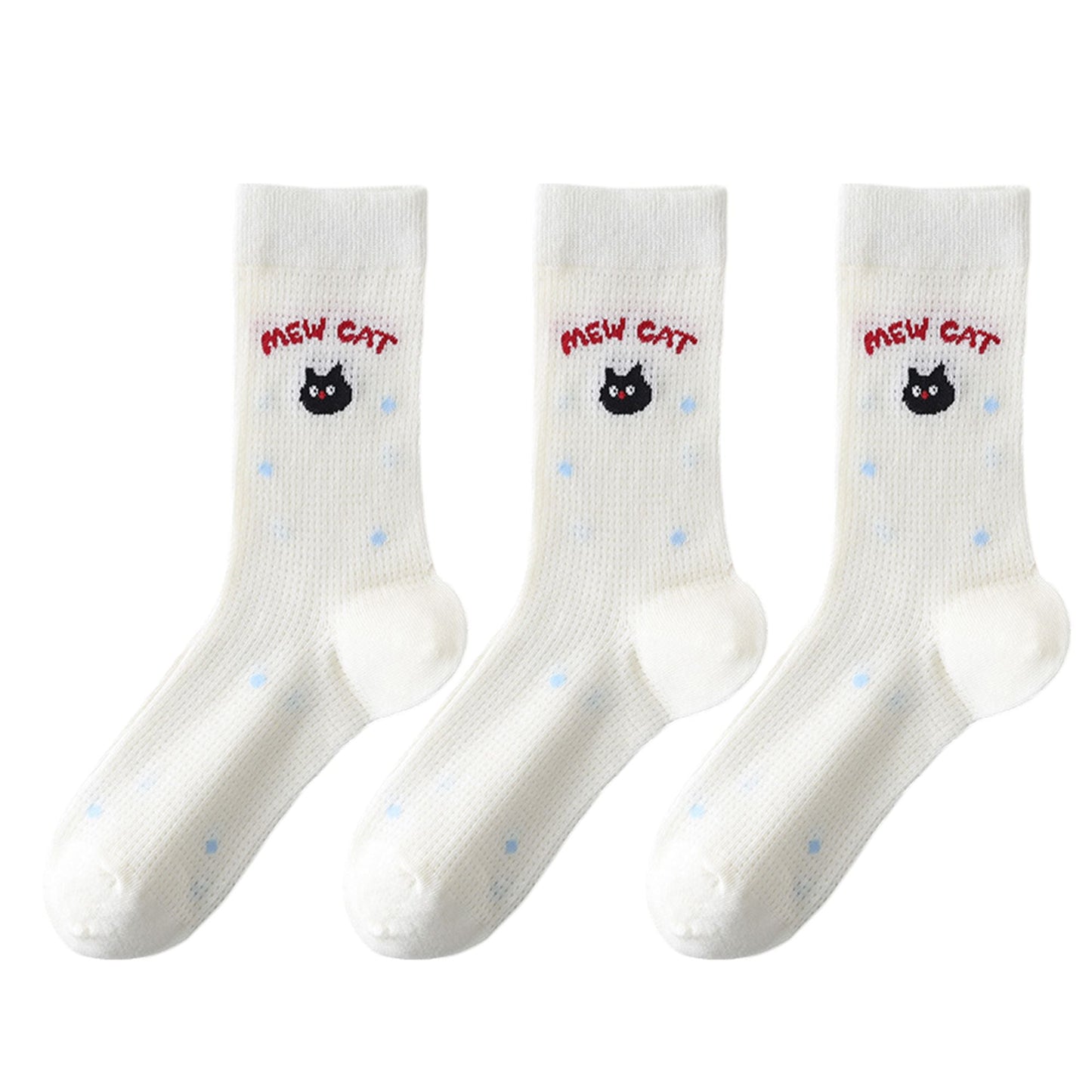 Anna-Kaci Womens Cute Cartoon Embroidered Crew Socks 3-Pair Pack Fun Patterned Cotton Knit Soft and Stretchy Casual Style