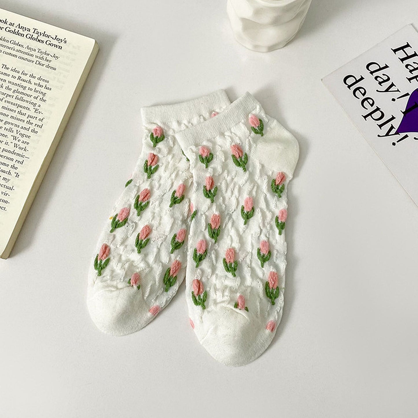 Anna-Kaci Adorable Summer Floral Embroidered Ankle Socks 4Pk, One Size Fits Most / Orange Anna-Kaci Adorable Summer Floral Embroidered Ankle Socks 4Pk, One Size Fits Most / Orange