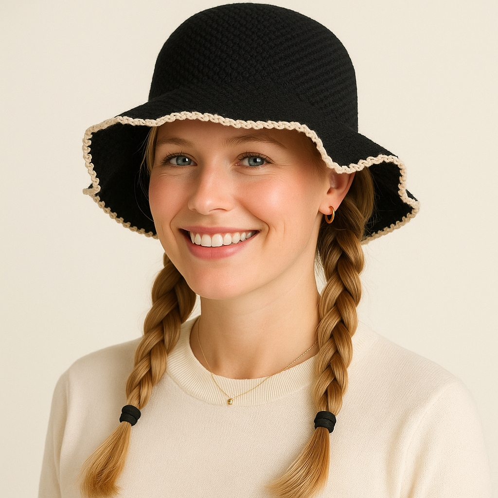 Anna-Kaci Women's Woven Floppy Bucket Hat with Scalloped Brim Edge Detail