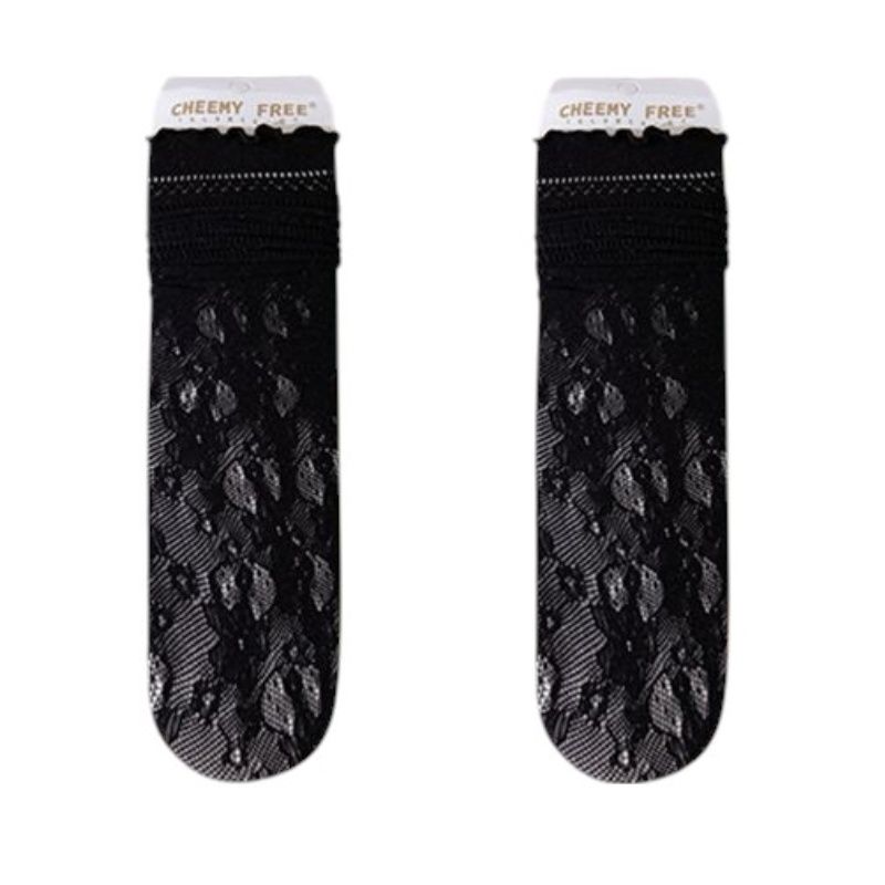 Anna-Kaci Women's Lace Liner Socks with Elastic Cuff and Floral Mesh Detail Soft Stretch 2-Pack