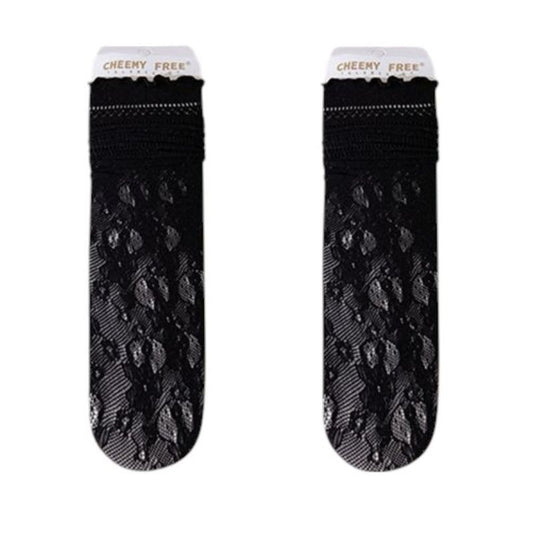 Anna-Kaci Women's Lace Liner Socks with Elastic Cuff and Floral Mesh Detail Soft Stretch 2-Pack