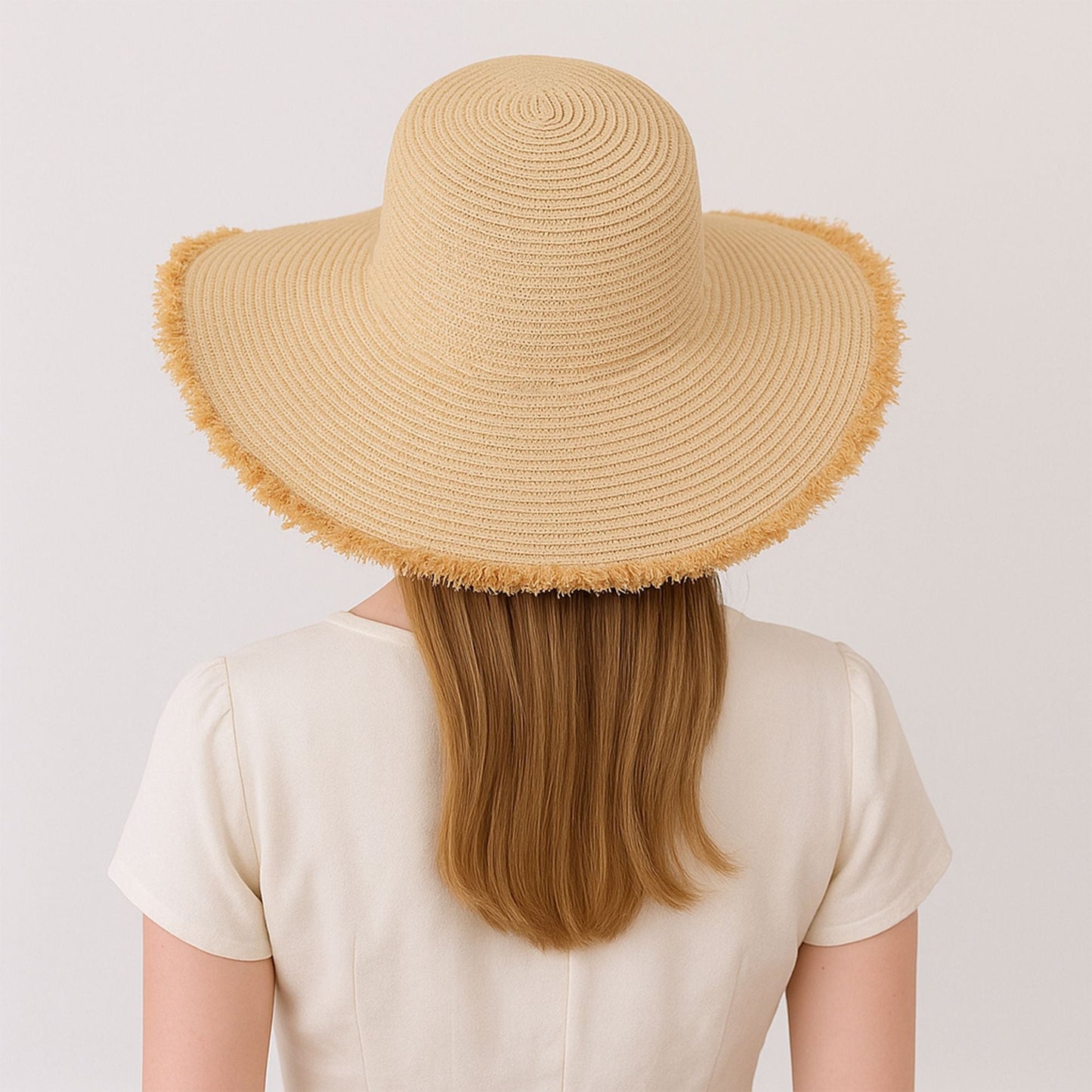 Anna-Kaci Wide Brim Straw Floppy Hat with Frayed Edges Lightweight Sun Protection for Beach Vacation Outdoor Travel Style