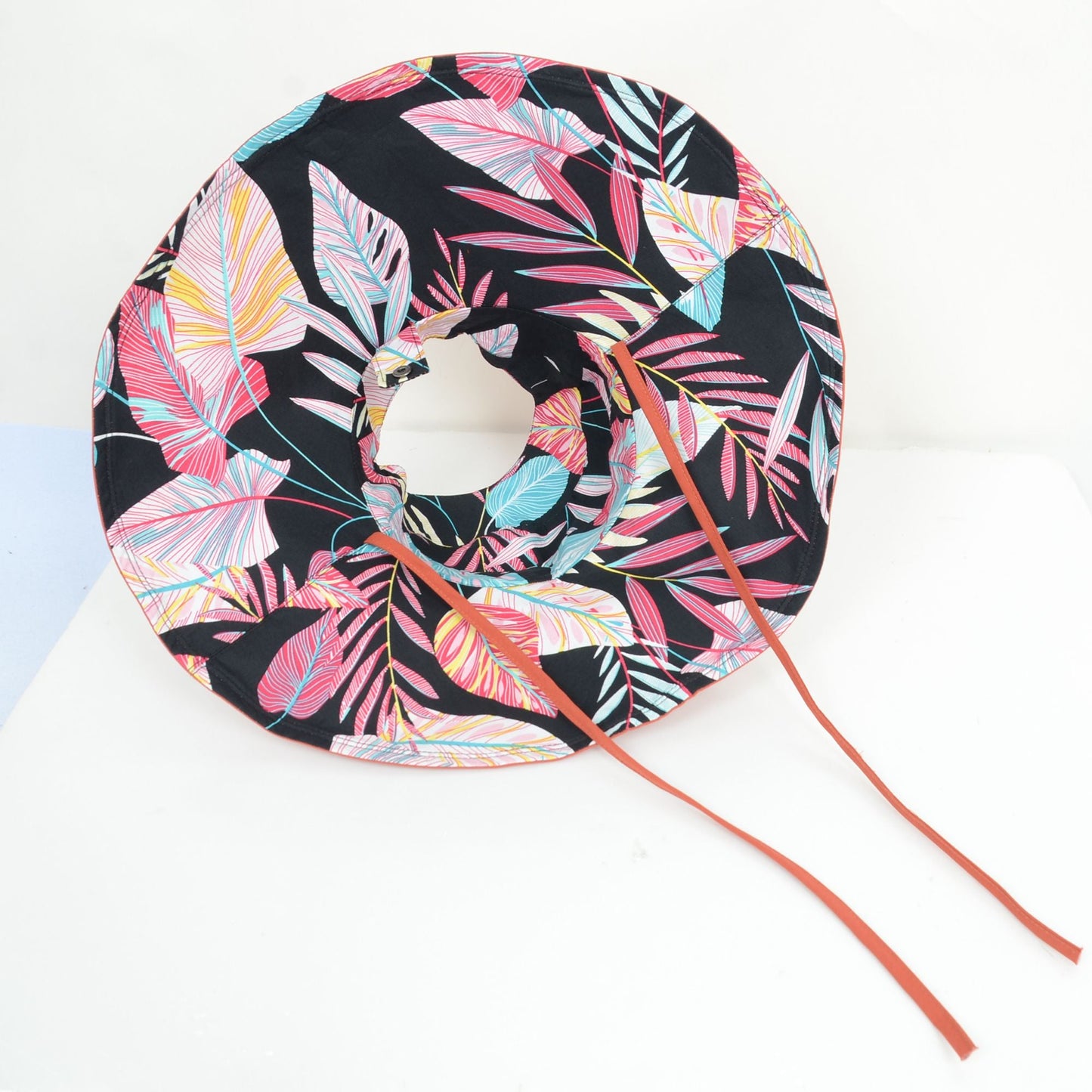 Anna-Kaci Wide Brim Sun Hat with Ponytail Hole Neck Tie Closure and Patterned Lining for UV Protection and Outdoor Style