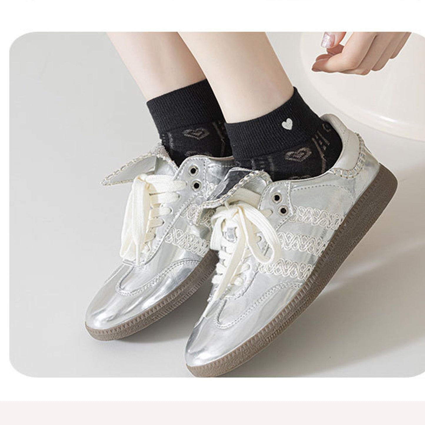 Anna-Kaci 4 Pairs Women's Heart Pattern Breathable Short Crew Socks Soft Stretch Knit Design Multiple Color Options