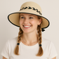 Anna-Kaci Women's Wide Brim Straw Hat with Braided Band and Contrast Bow Detail