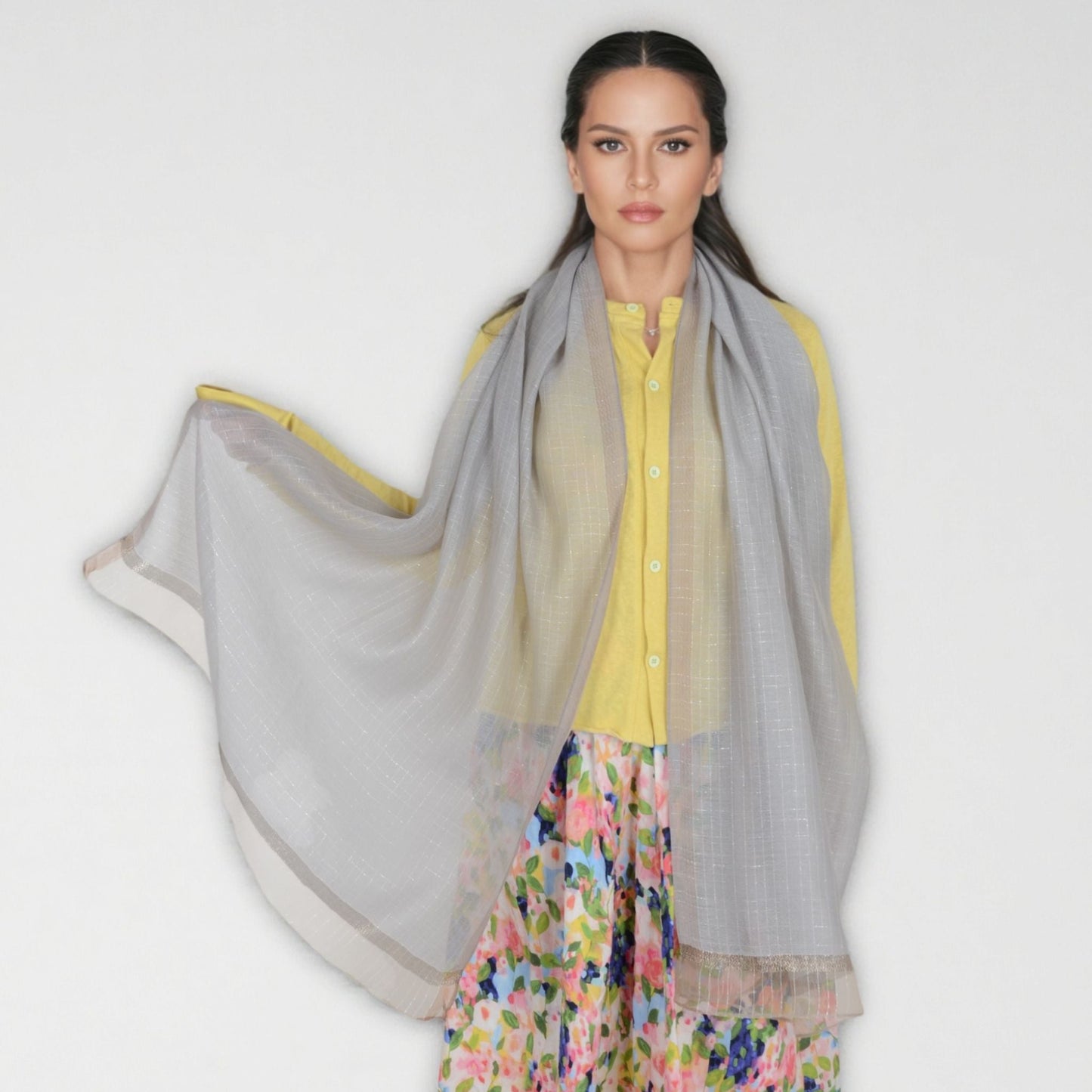 Anna-Kaci Women's Lightweight Sheer Scarf with Subtle Metallic Thread Detail Elegant Long Wrap Accessory