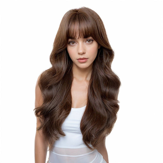 Alilang Women's Long Wavy Wig with Bangs