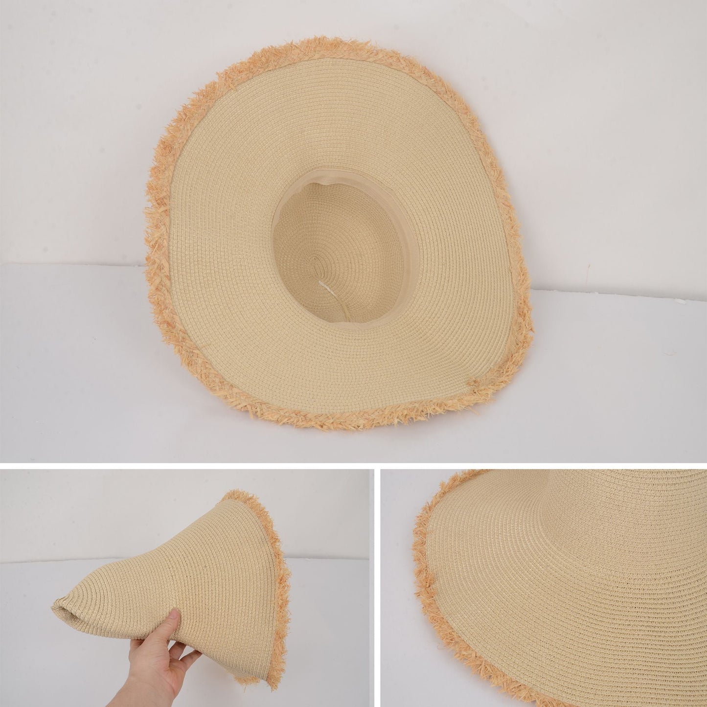 Anna-Kaci Wide Brim Straw Floppy Hat with Frayed Edges Lightweight Sun Protection for Beach Vacation Outdoor Travel Style