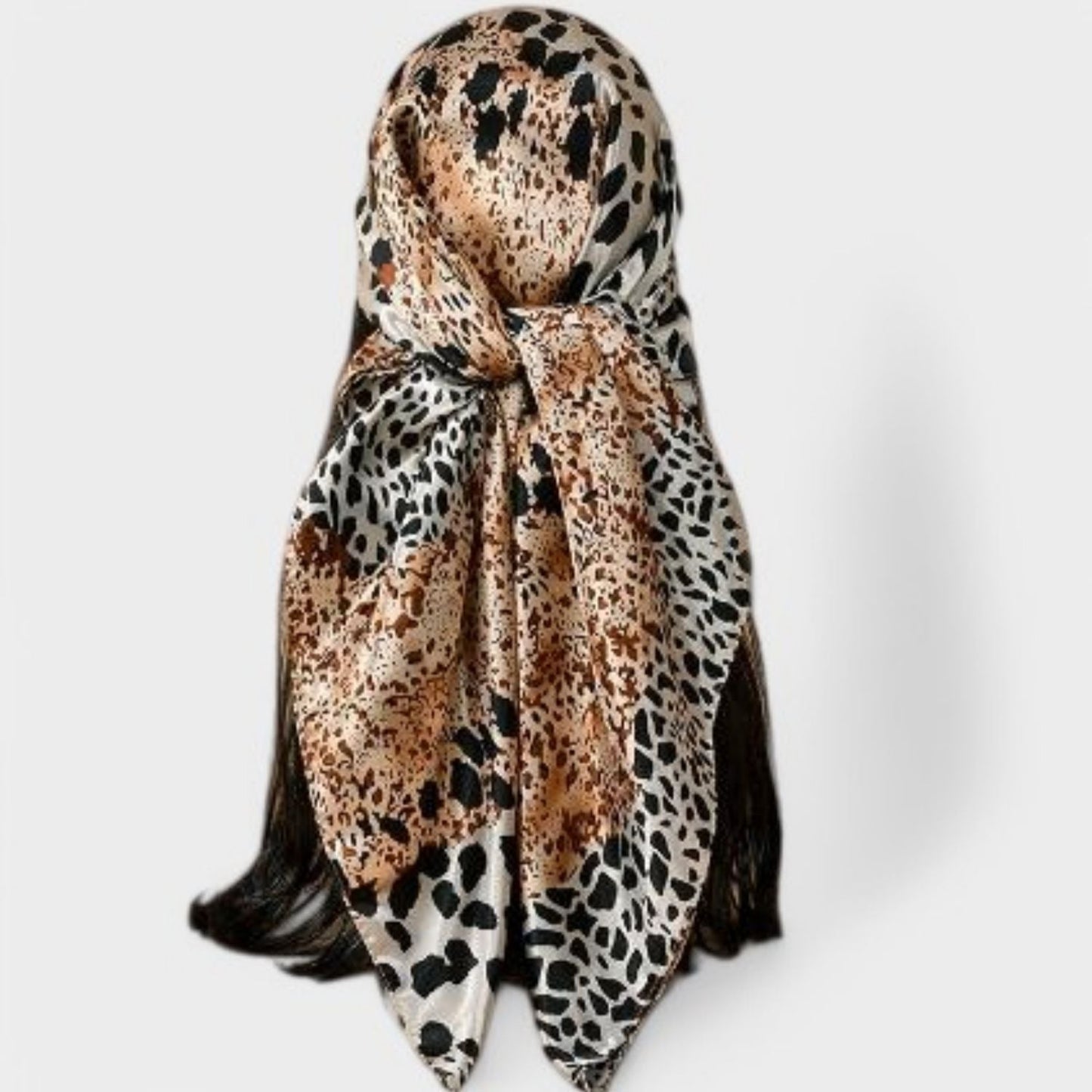 Anna-Kaci Women's Square Satin Scarf with Mixed Animal Print Pattern and Lightweight Silky Texture