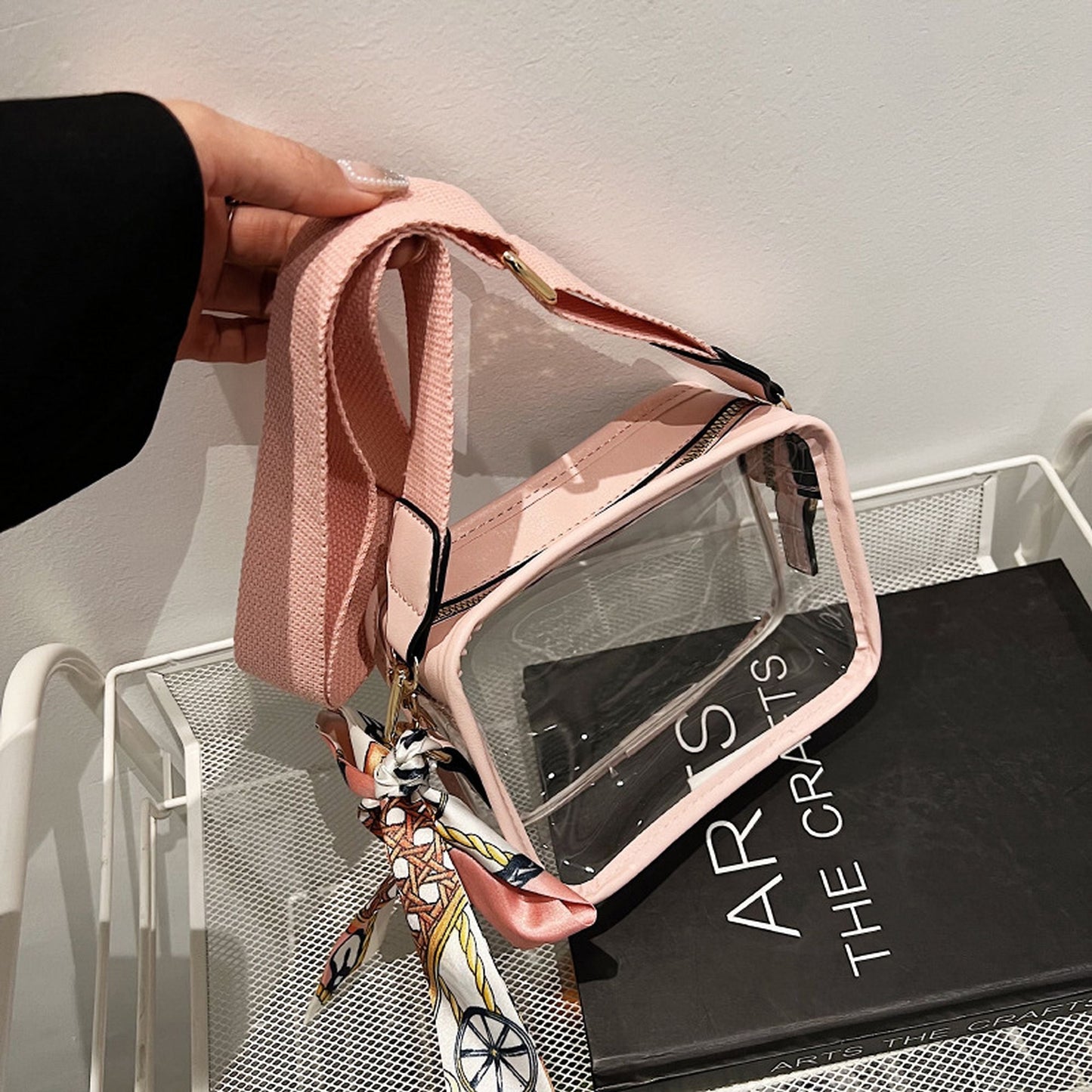 Anna-Kaci Women's Chic Transparent Crossbody & Messenger Bags with Decorative Scarf