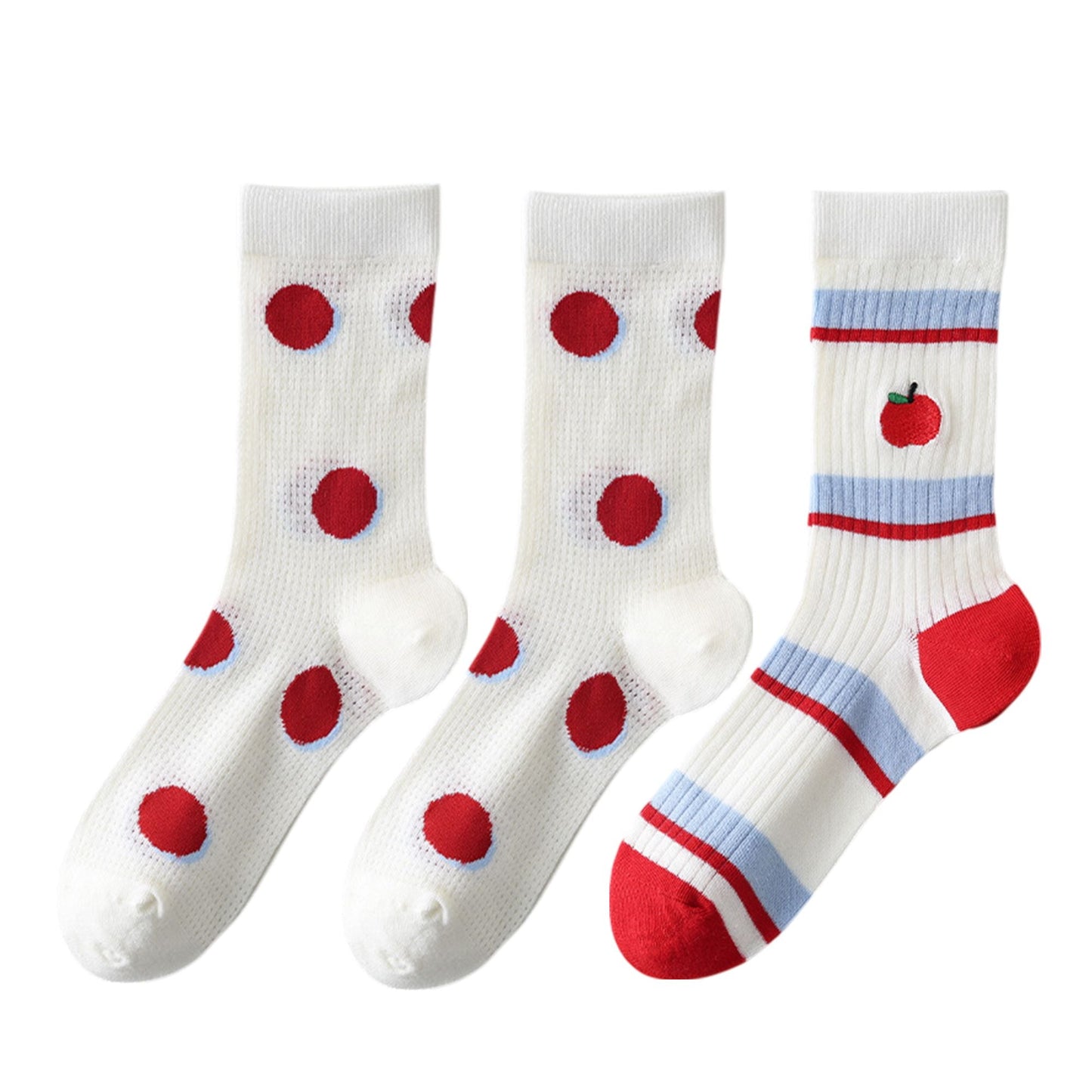 Anna-Kaci Womens Cute Cartoon Embroidered Crew Socks 3-Pair Pack Fun Patterned Cotton Knit Soft and Stretchy Casual Style