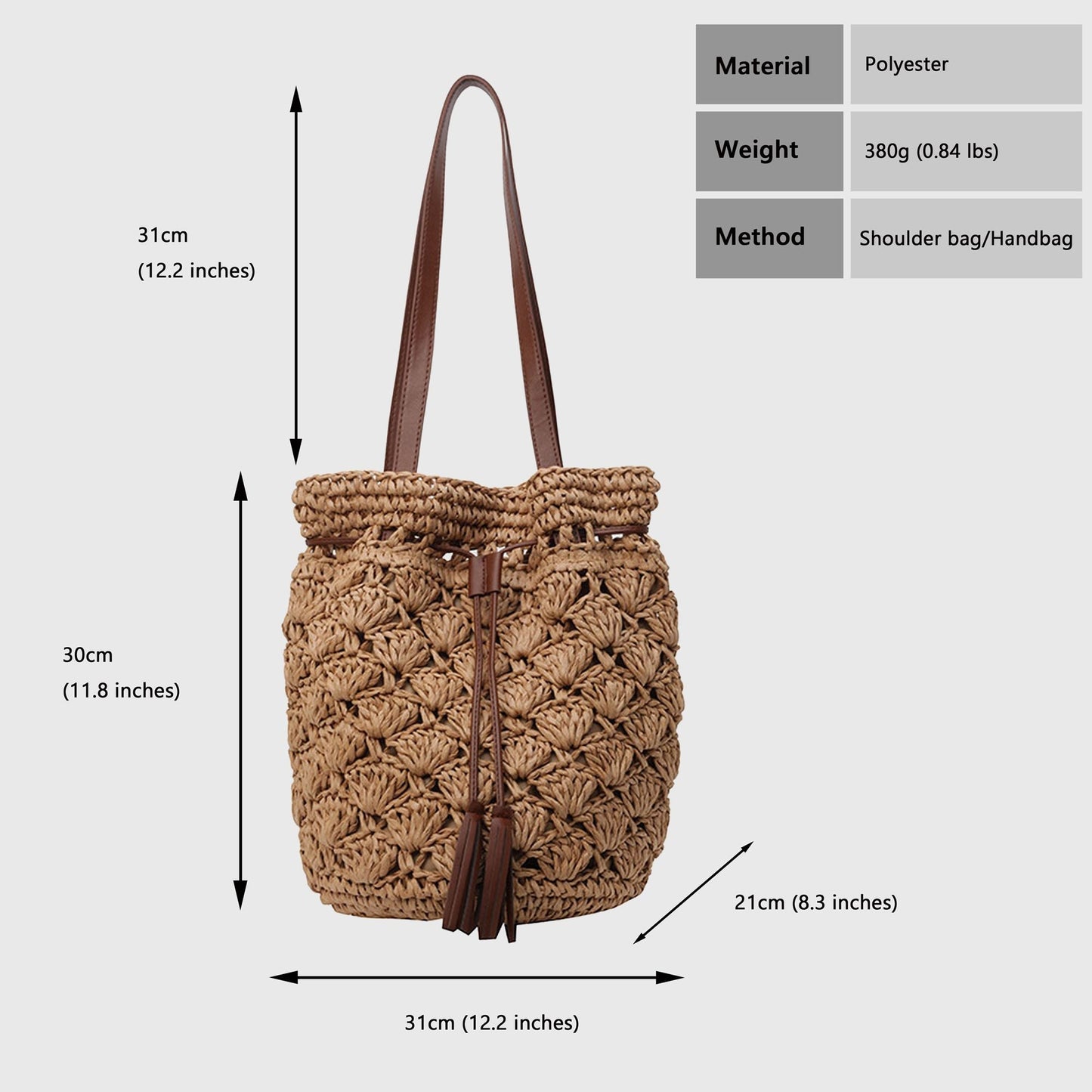 Anna-Kaci Women's Rustic Straw Shoulder Bag with Leather Accents