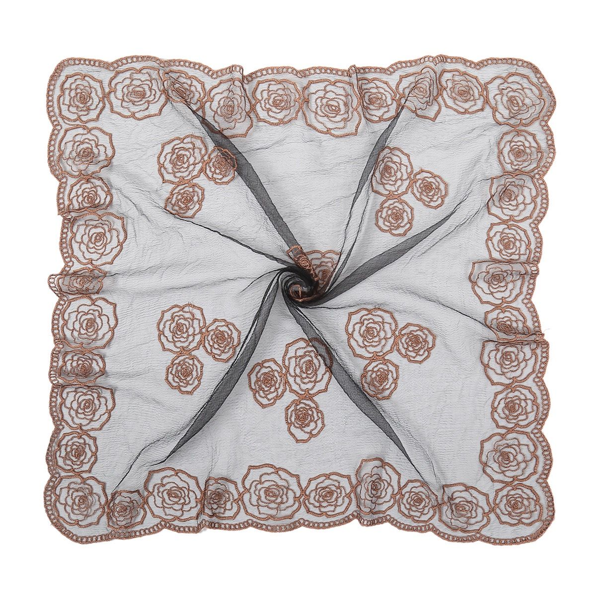 Anna-Kaci Women's Sheer Lace Neck Scarf with Embroidered Rose Floral Edging and Scalloped Trim Detail