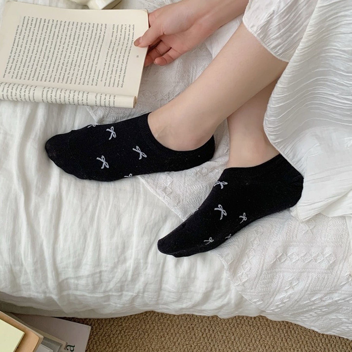 Anna-Kaci Women's No - Show Liner Socks with Bow Pattern 5Pk