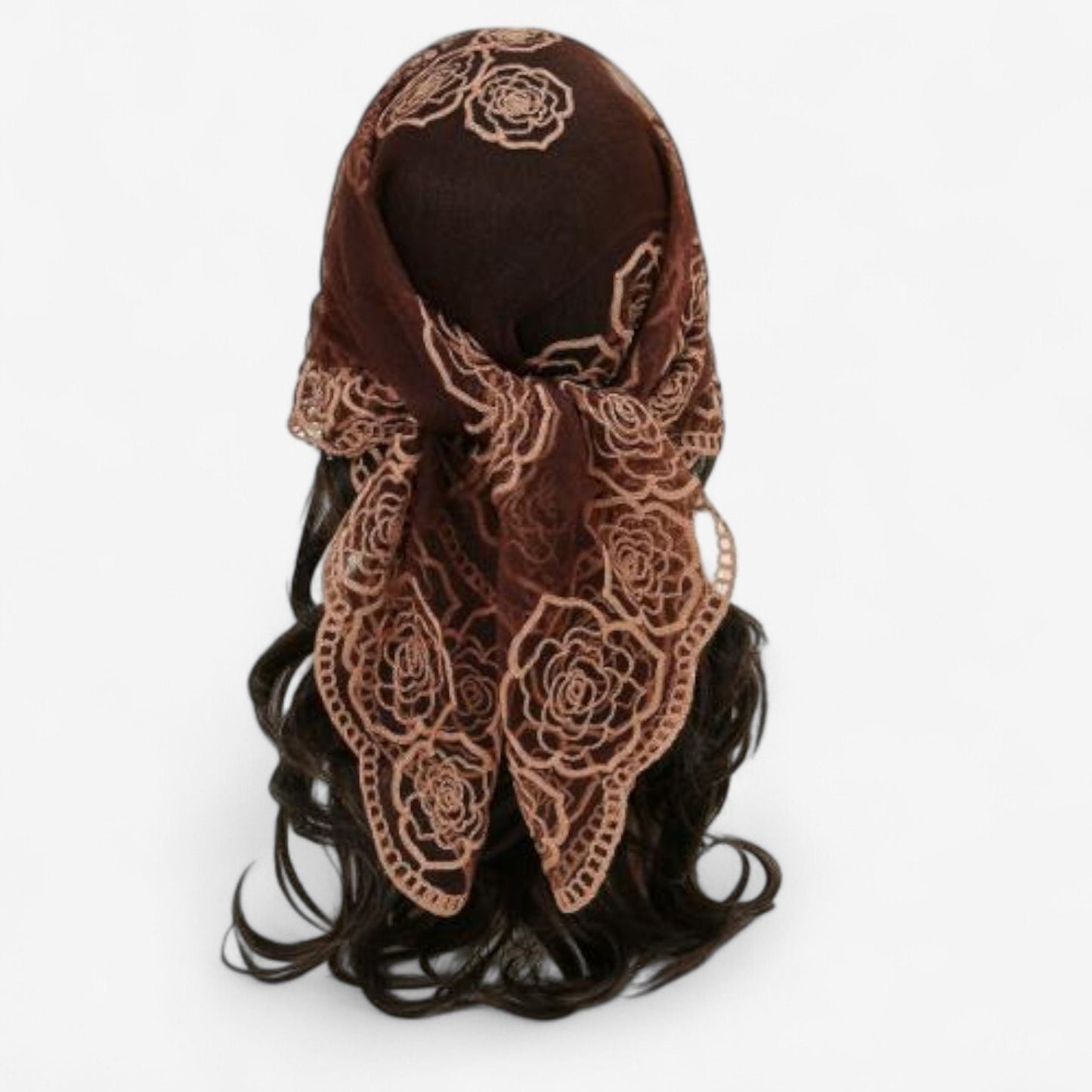 Anna-Kaci Women's Sheer Lace Neck Scarf with Embroidered Rose Floral Edging and Scalloped Trim Detail