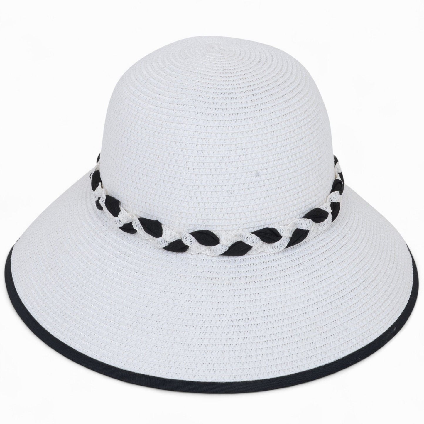 Anna-Kaci Women's Wide Brim Straw Hat with Braided Band and Contrast Bow Detail