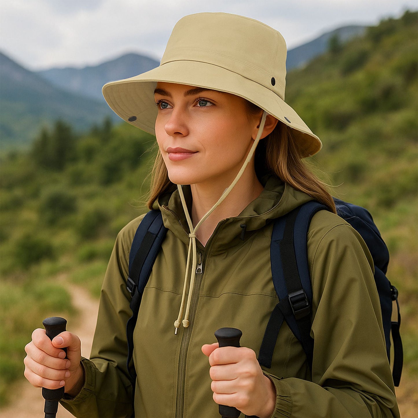 Anna-Kaci Foldable Wide Brim Bucket Hat with Chin Strap for Sun Protection and Outdoor Hiking Travel Beach Adventures